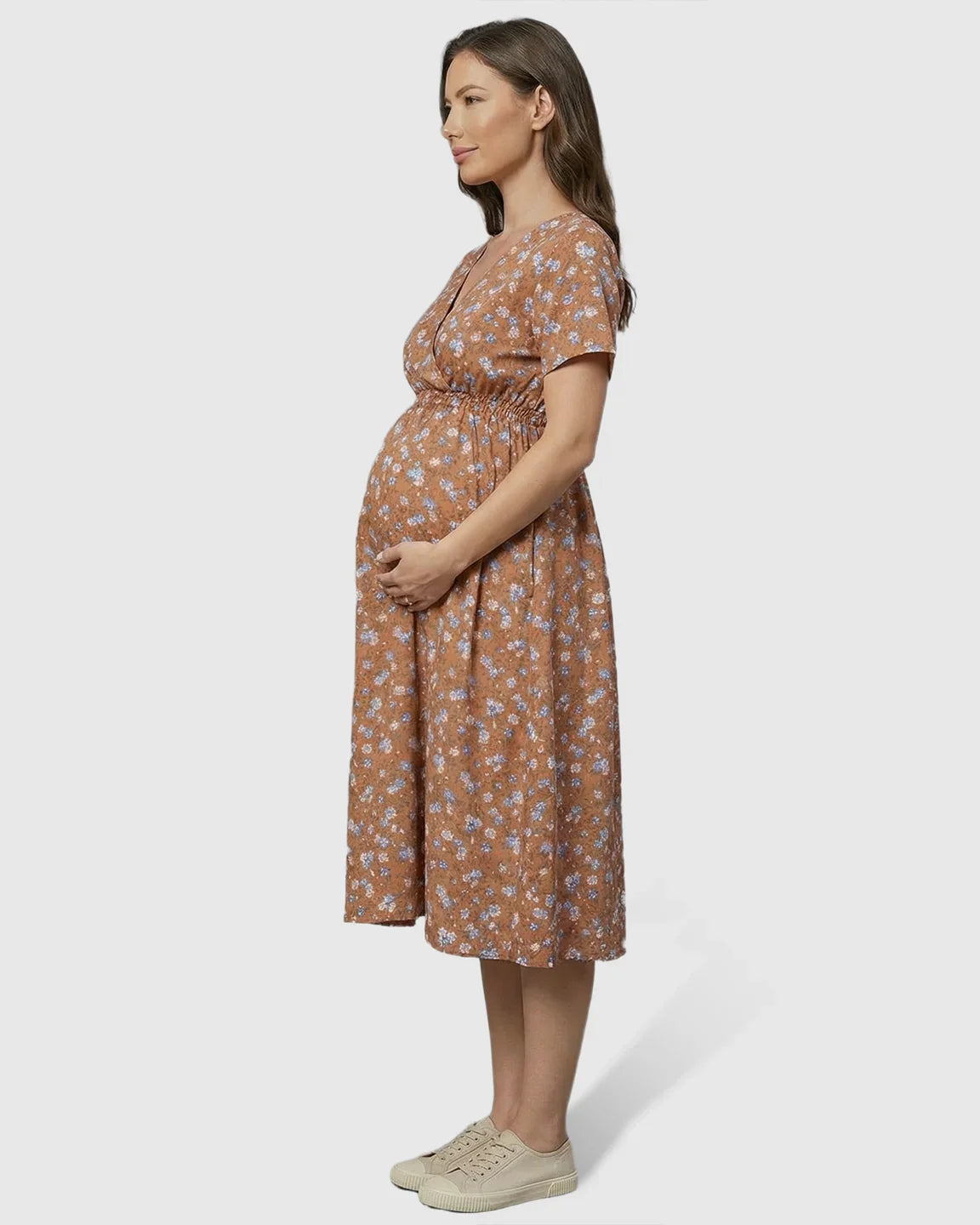 Bump Society – The Comfort Collection: Stretch-Waist A-Line Maternity Midi Dress