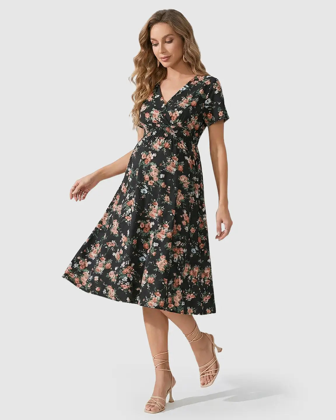 Bump Society – The Comfort Collection: Stretch-Waist A-Line Maternity Midi Dress