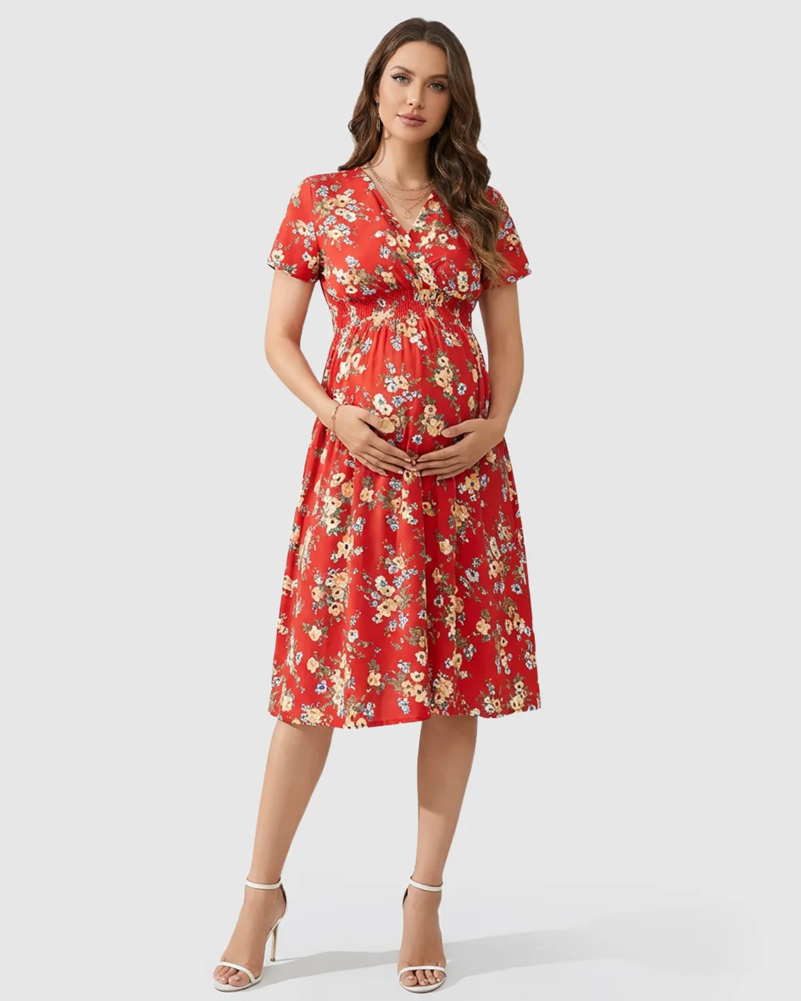 Bump Society – The Comfort Collection: Stretch-Waist A-Line Maternity Midi Dress
