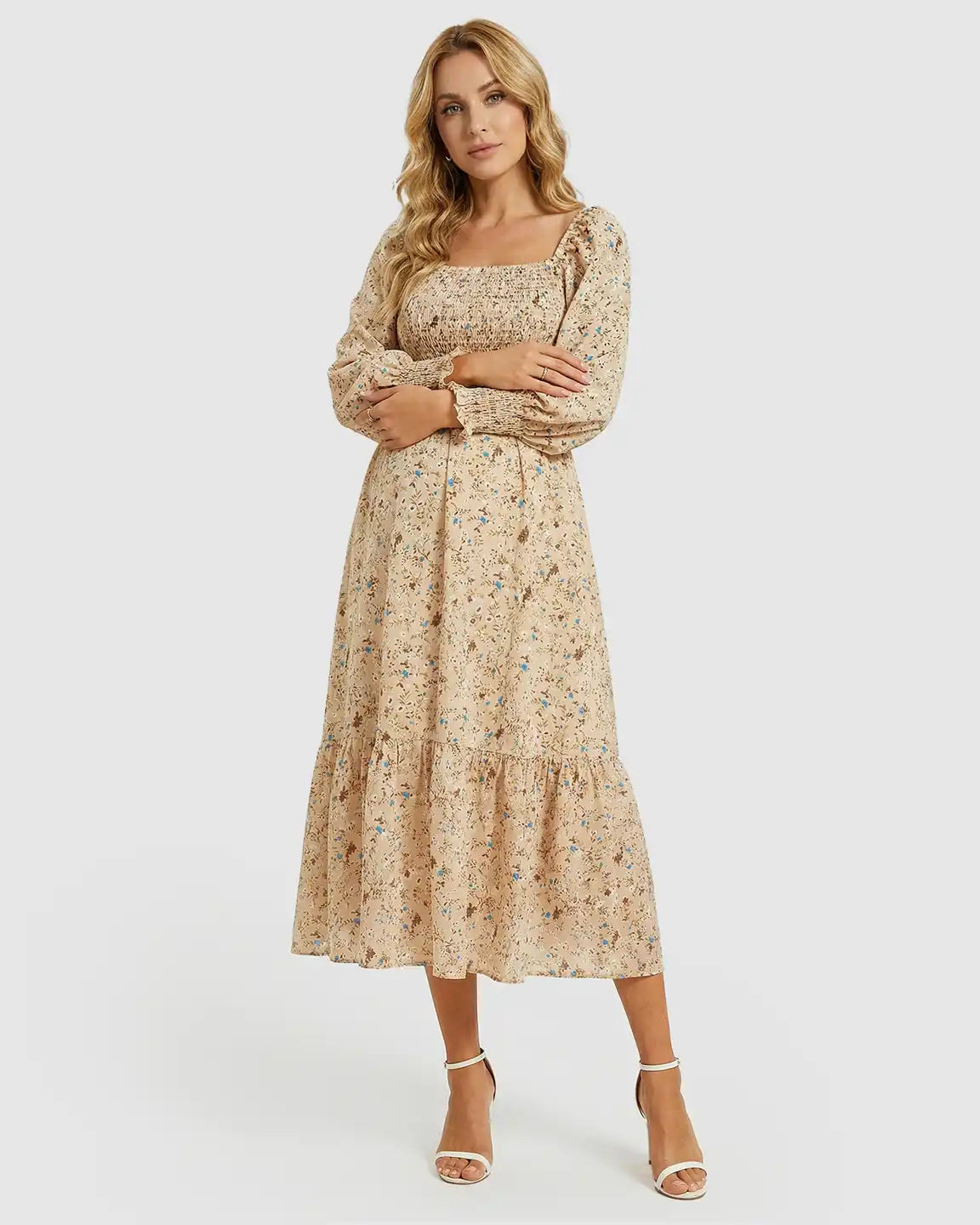 Bump Society – The Comfort Collection: Wrinkle-Resistant Floral Maternity Midi Dress