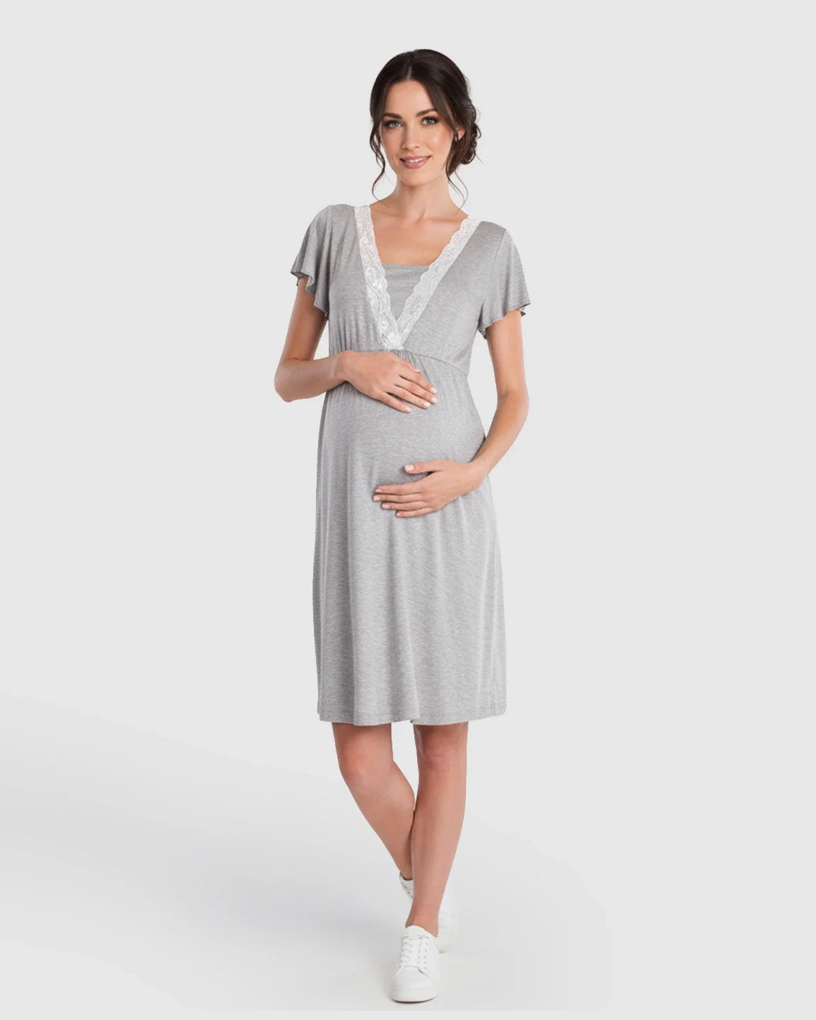 Bump Society – The Nursing Collection: Lace-Trim V-Neck Maternity & Nursing Nightdress