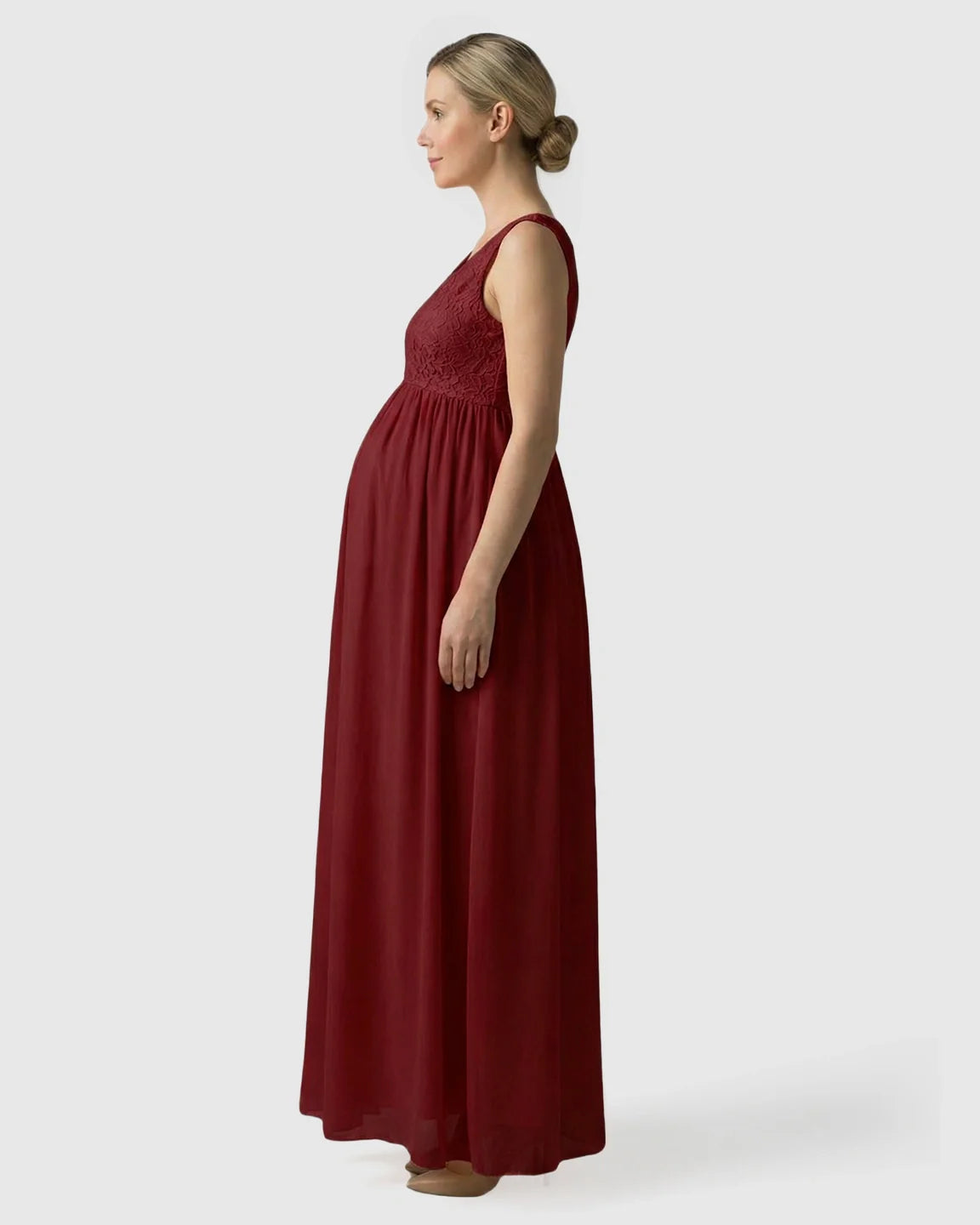 Bump Society – The Comfort Collection: Lace-Chiffon Romantic Maternity Maxi Dress