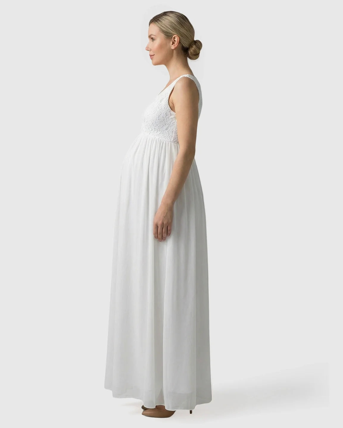 Bump Society – The Comfort Collection: Lace-Chiffon Romantic Maternity Maxi Dress