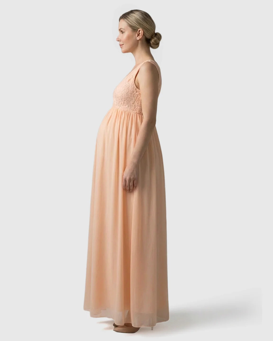 Bump Society – The Comfort Collection: Lace-Chiffon Romantic Maternity Maxi Dress