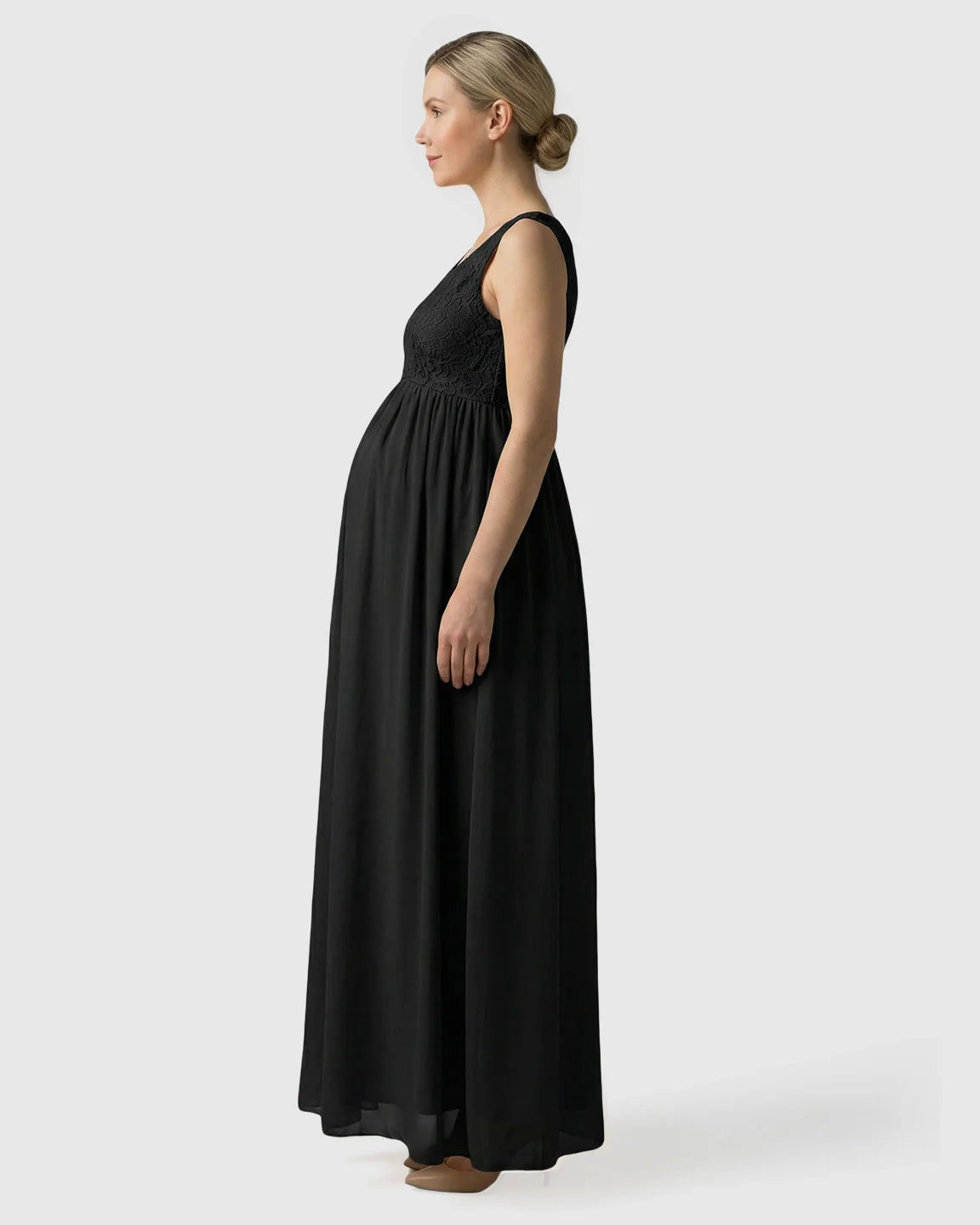 Bump Society – The Comfort Collection: Lace-Chiffon Romantic Maternity Maxi Dress