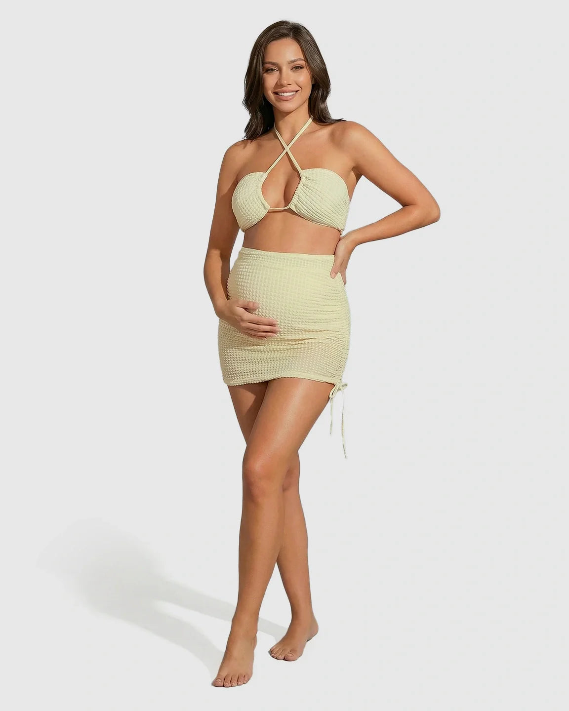 Bump Society – The Comfort Collection: Crisscross Halter Bikini-Style Maternity Swimsuit Set