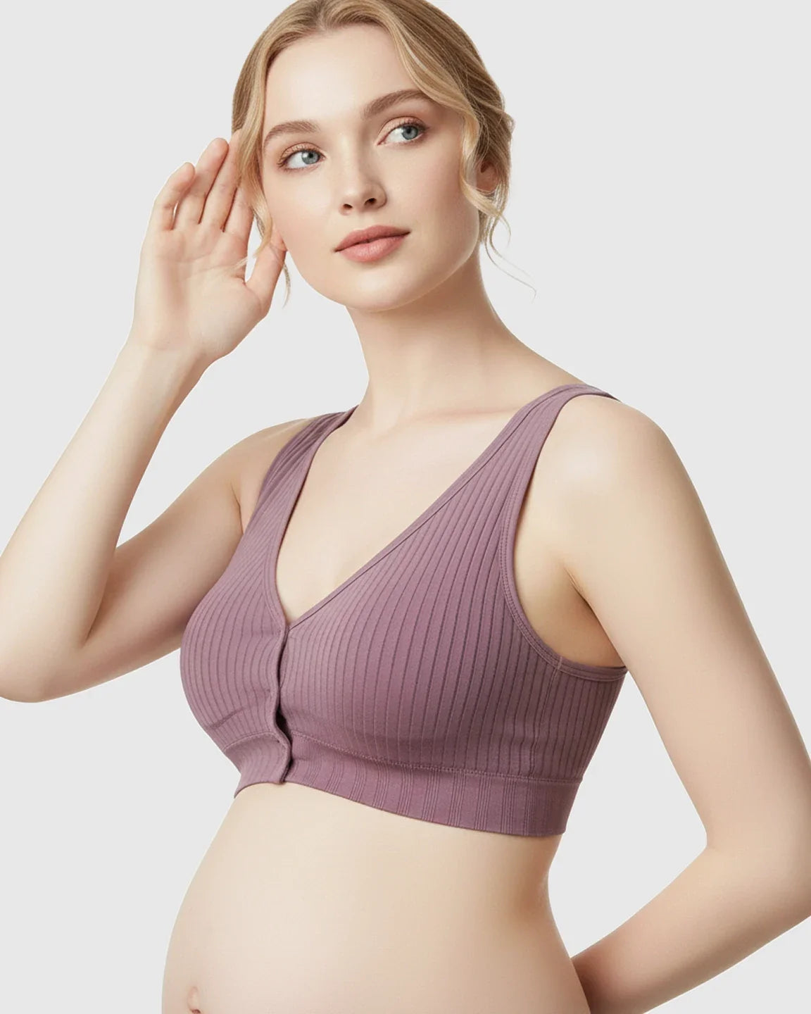 Bump Society – The Nursing Collection: Front-Button Ribbed Wireless Nursing Bra