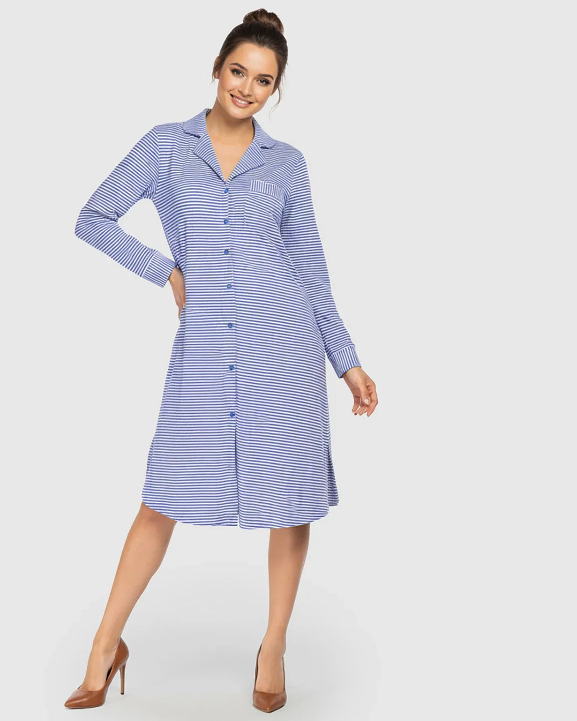 The Sleep Collection  Striped Button Front Shirt Style Maternity Sleepwear