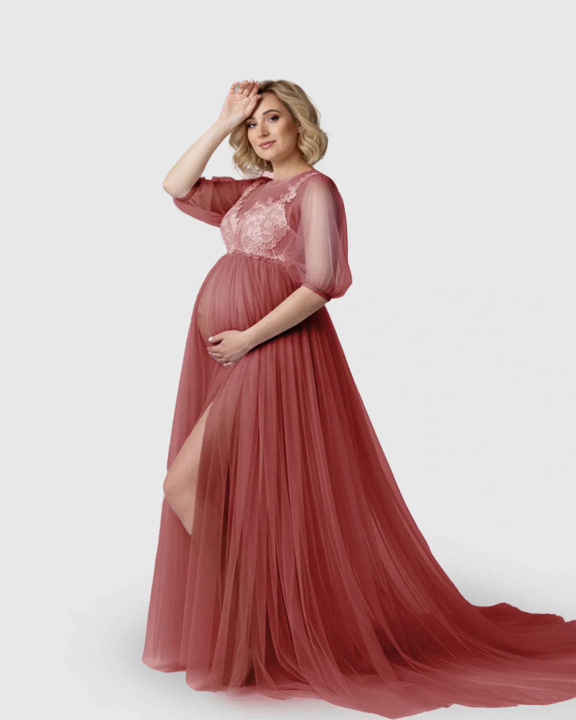 Bump Society – The Comfort Collection: Tulle Lace Swing Trail Maternity Photoshoot Dress