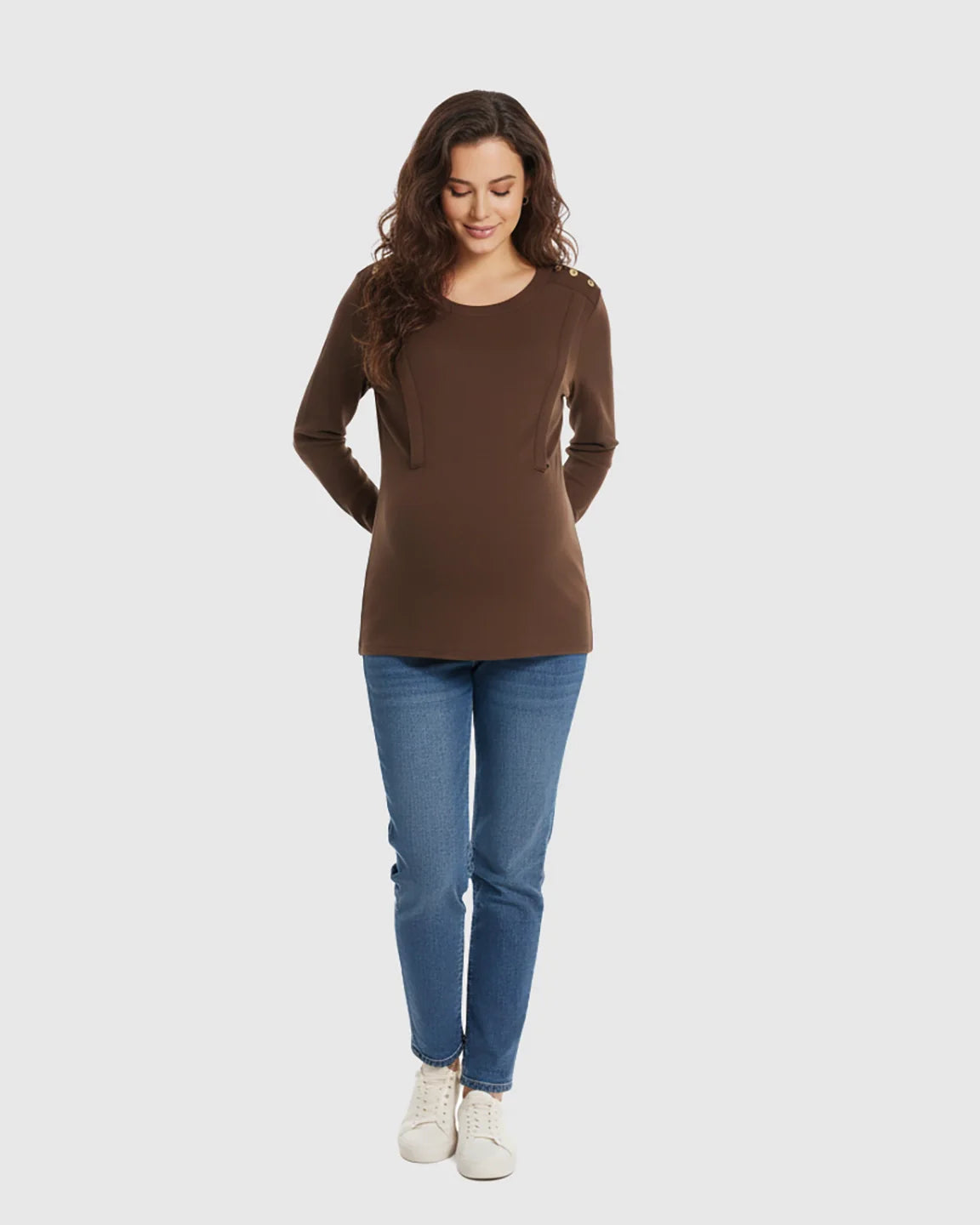 Bump Society – The Comfort Collection: Ribbed Horizontal Zip-Feed Fitted Maternity Shirt
