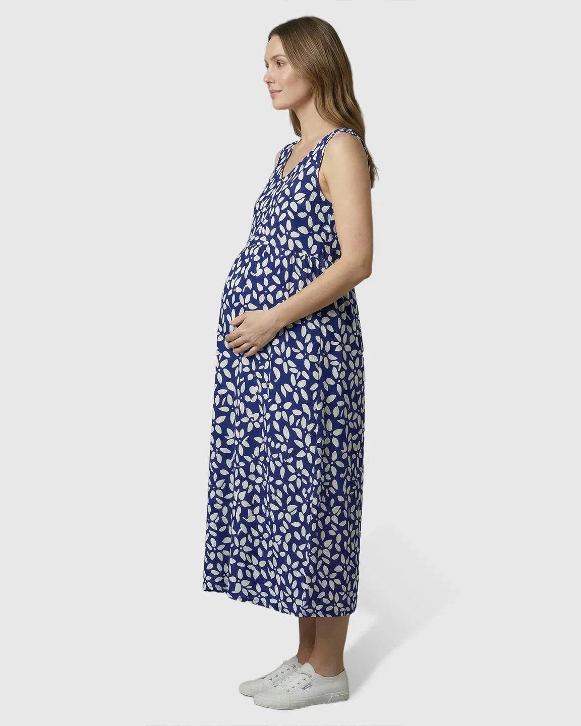 Bump Society – The Comfort Collection: Pockets V-Neck A-Line Maternity Midi Dress