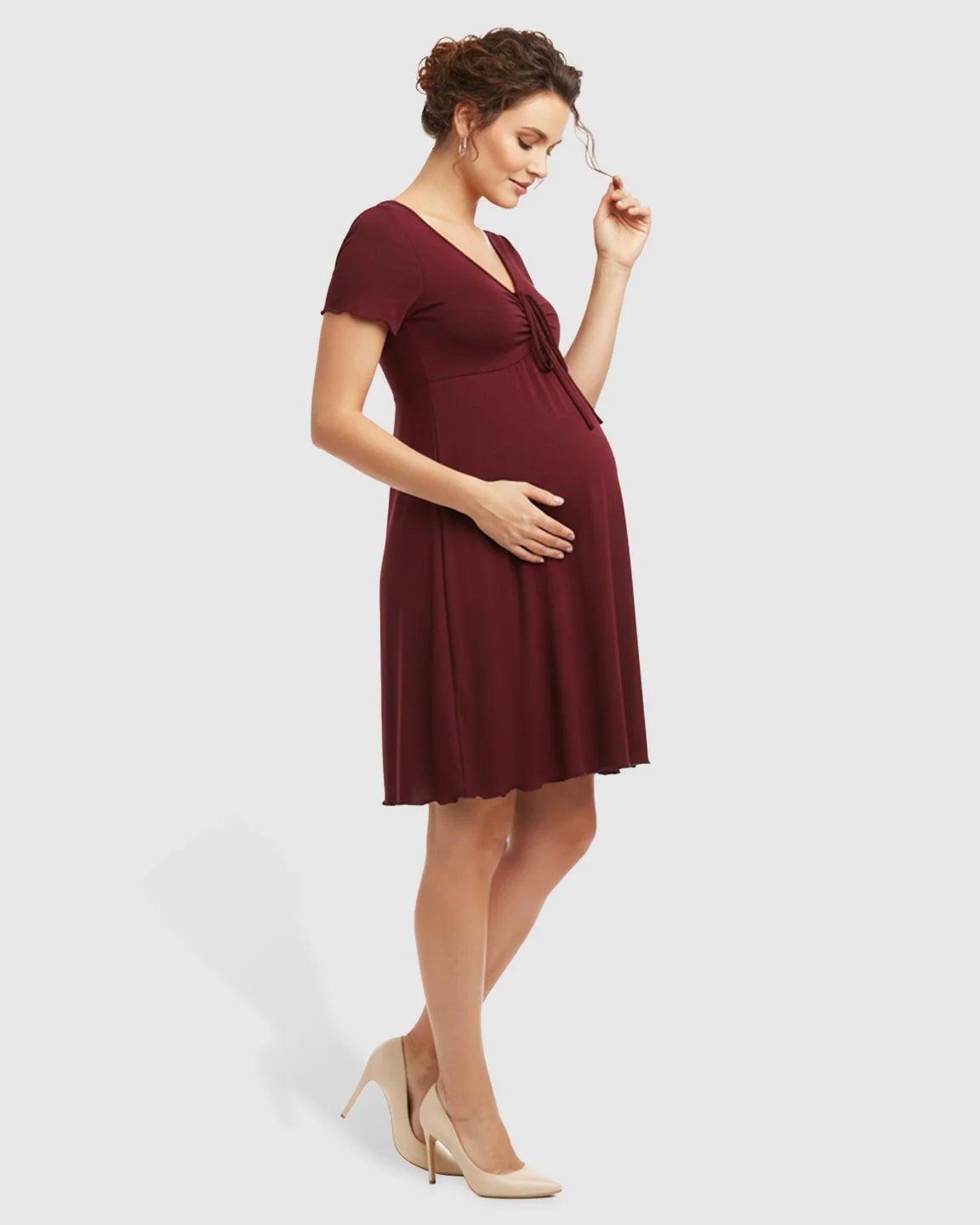 Bump Society – The Comfort Collection: Lettuce Edge Hem Casual Maternity Mini Dress