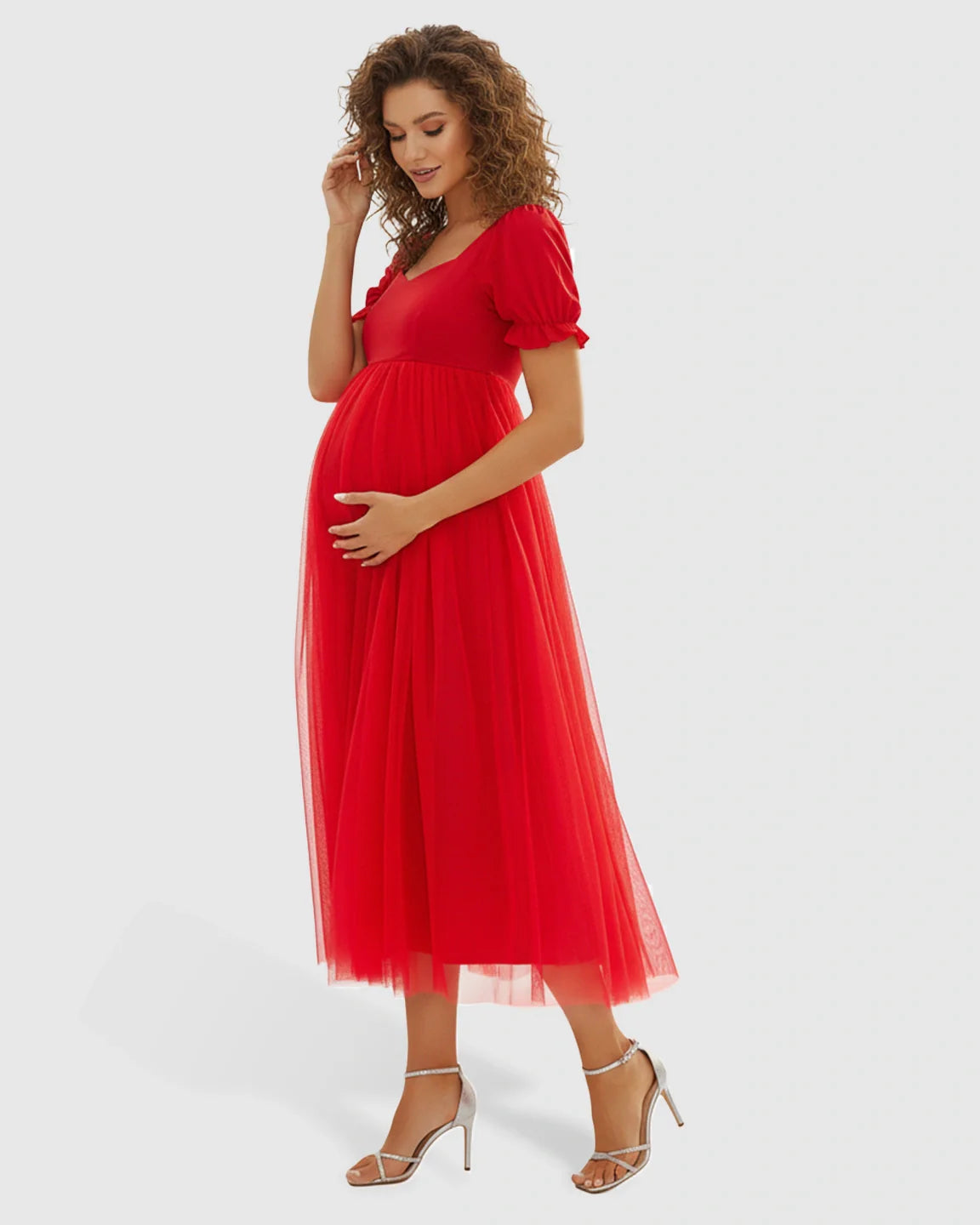 Bump Society – The Comfort Collection: Layered Mesh Romantic Maternity Midi Dress