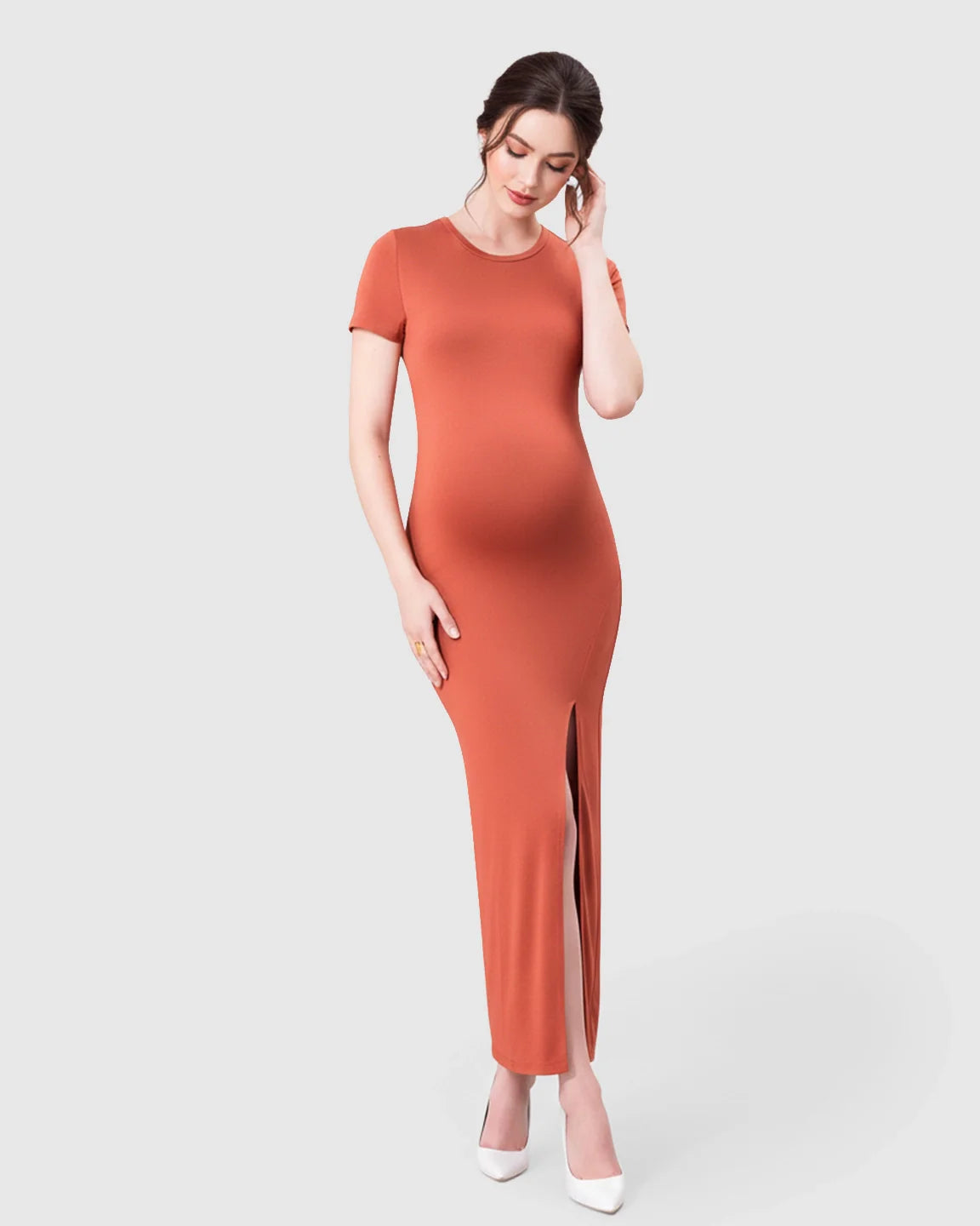 Bump Society – The Comfort Collection: Side-Slit Bodycon Maternity Maxi Dress