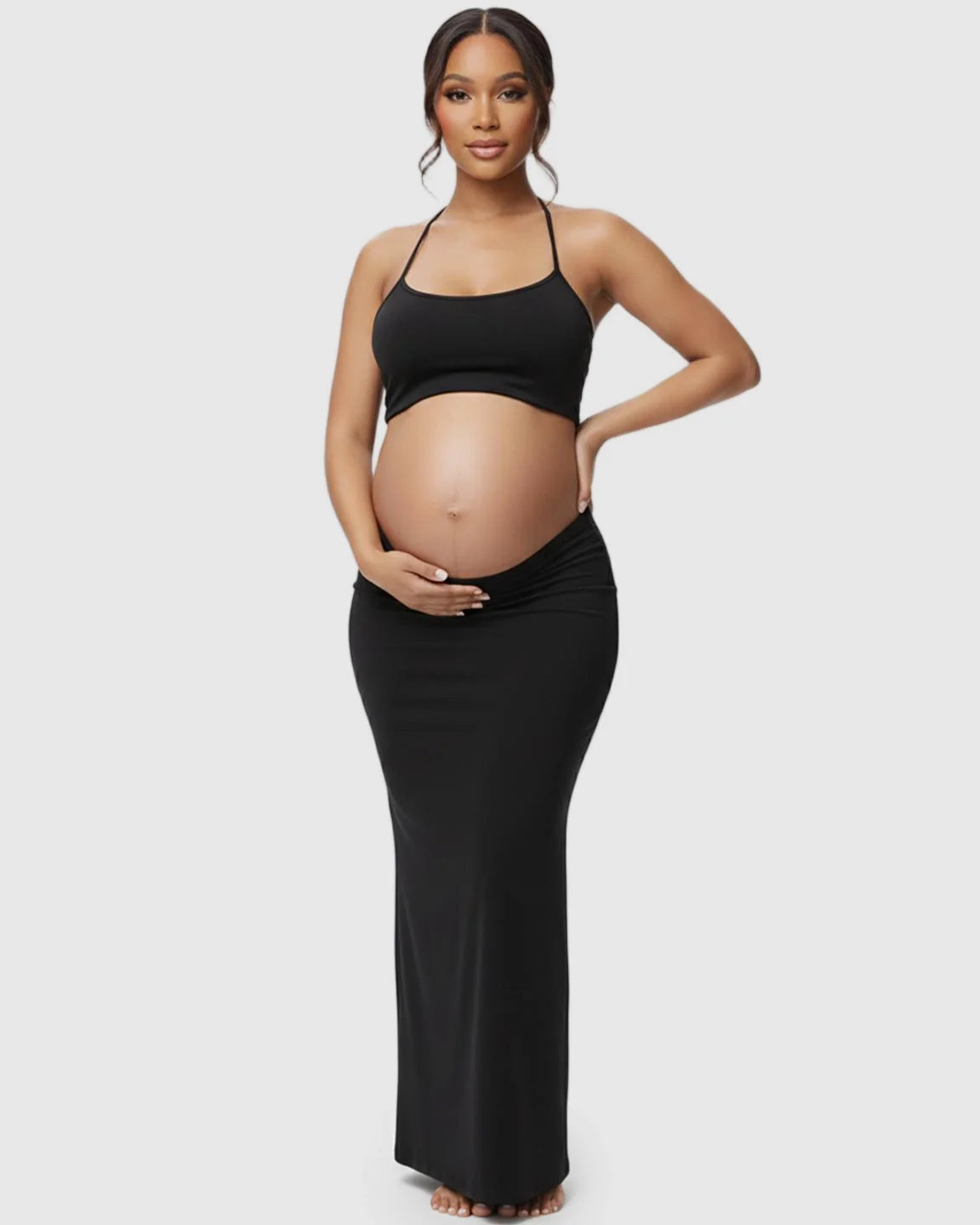Bump Society – The Comfort Collection: Butt-Lifting Halter Neck Bodycon Maternity Photoshoot Gown