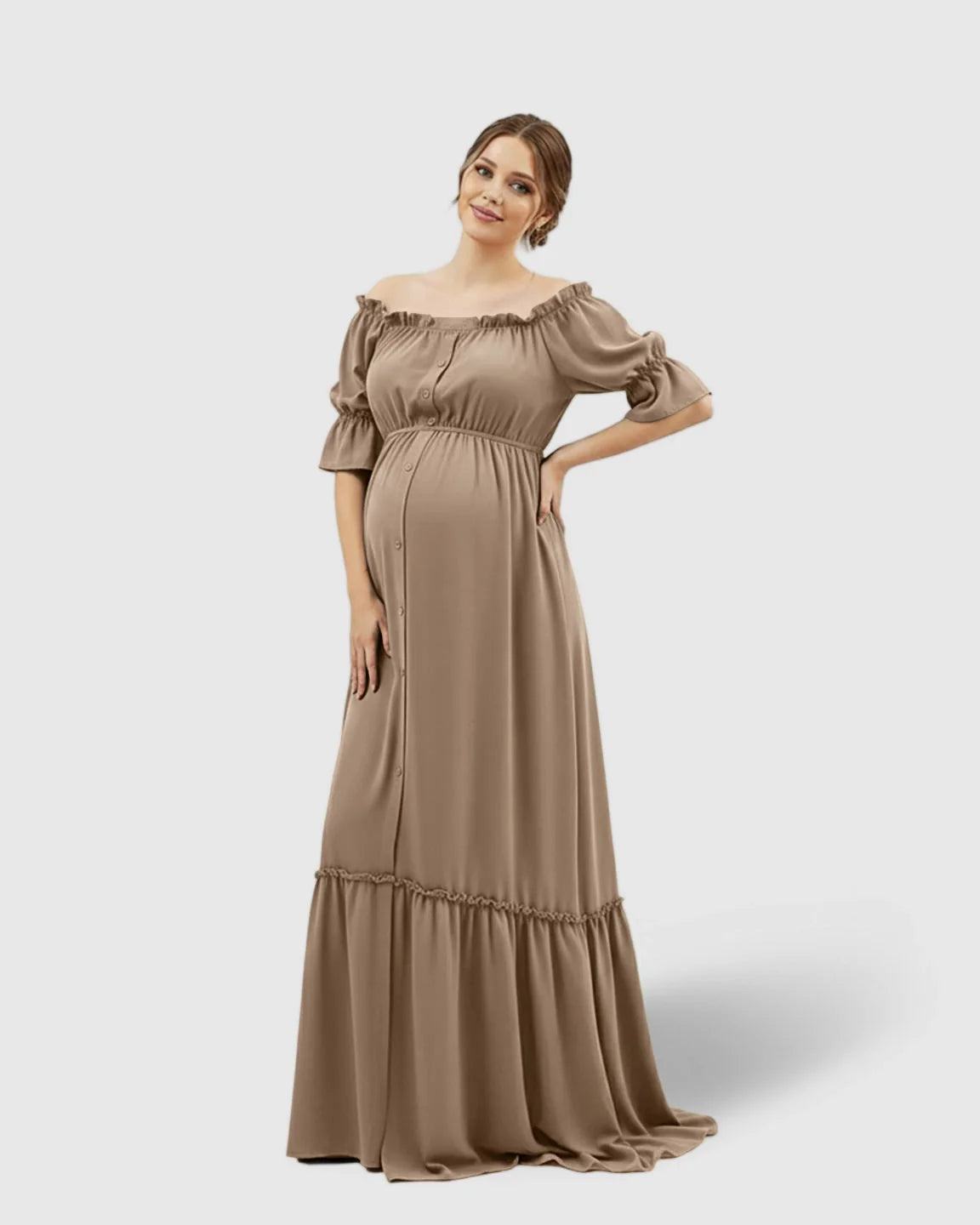 The Comfort Collection: Elegant Off-Shoulder Flared Maternity Long Dress
