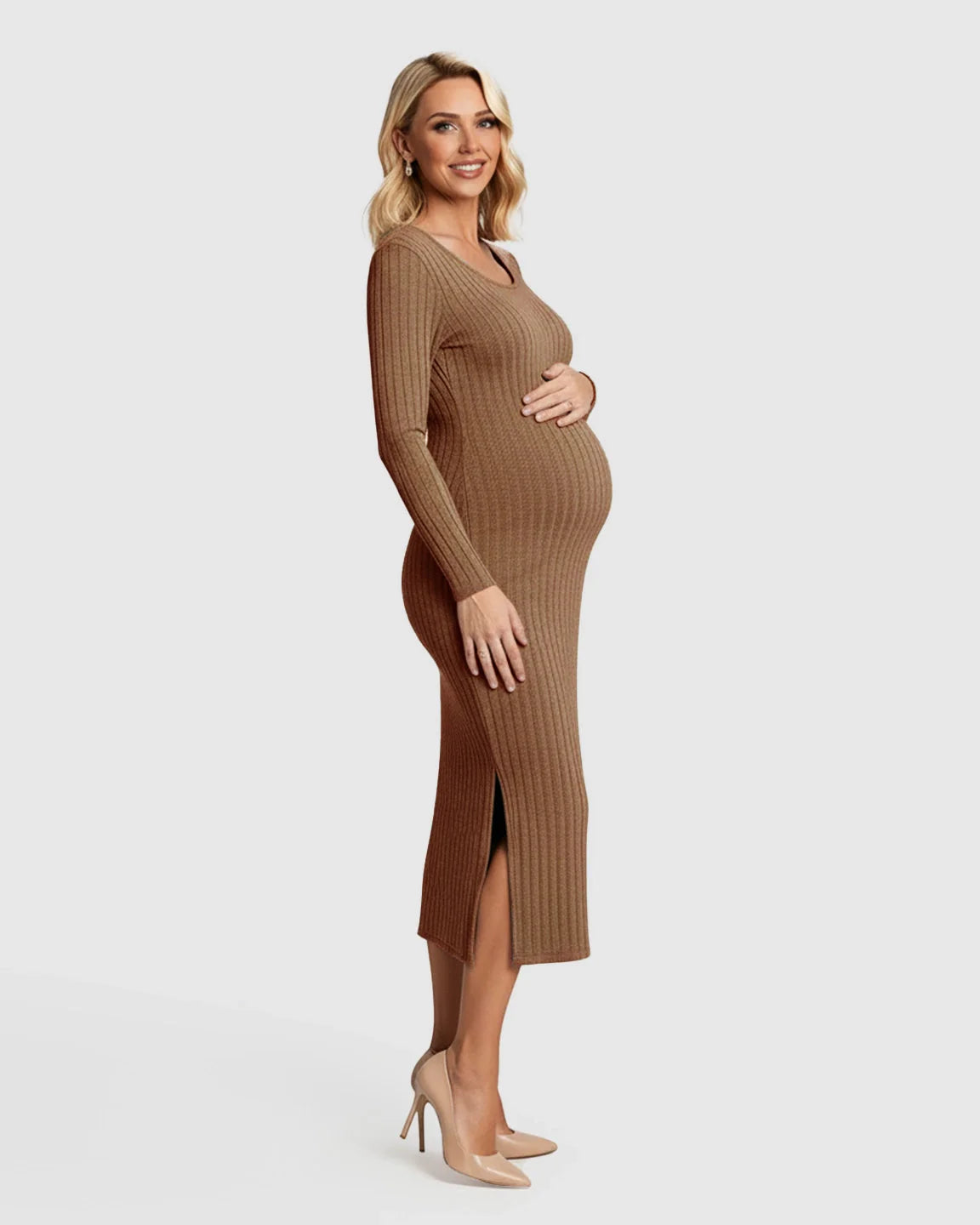 Bump Society – The Comfort Collection: Ribbed Knit Casual Maternity Midi Dress