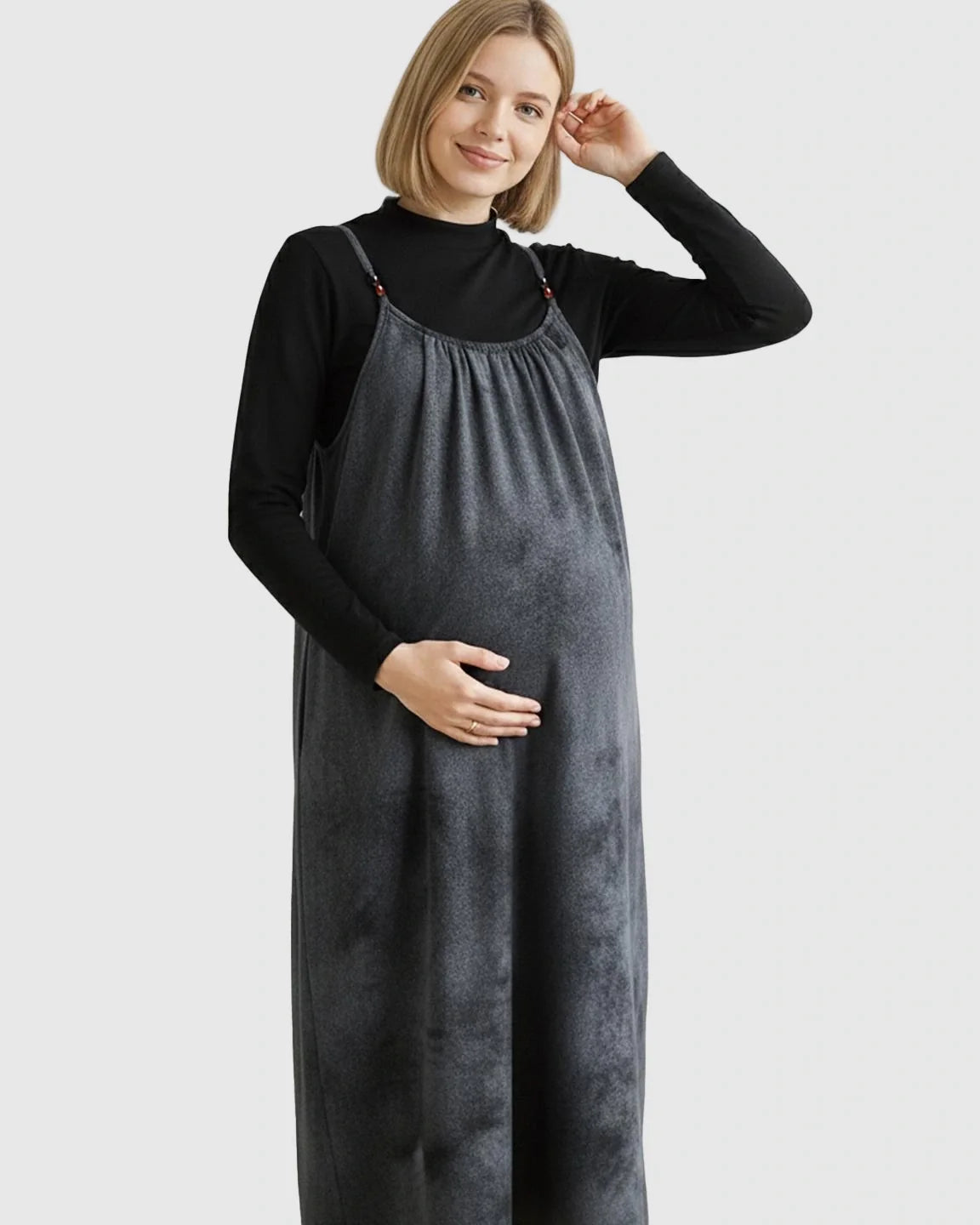 Bump Society – The Comfort Collection: Adjustable Strap Vintage-Style Maternity Suspender Midi Dress