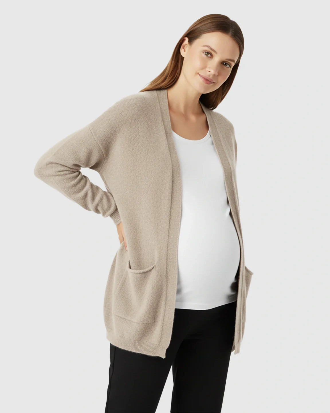Bump Society – The Comfort Collection: Cozy Wool Blend Long Knit Maternity Cardigan
