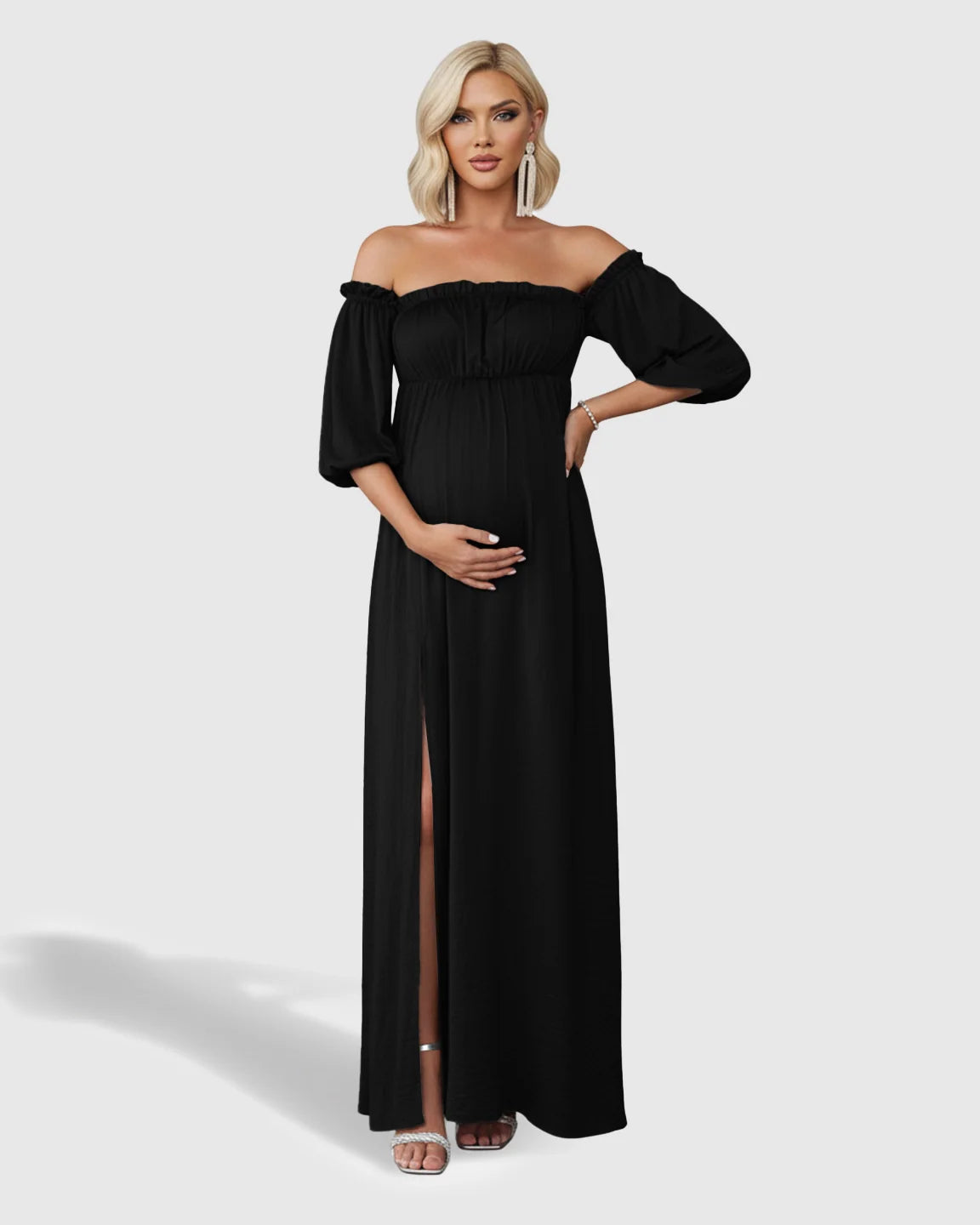 Bump Society – The Comfort Collection: Off-Shoulder Elegant Maternity Maxi Dress
