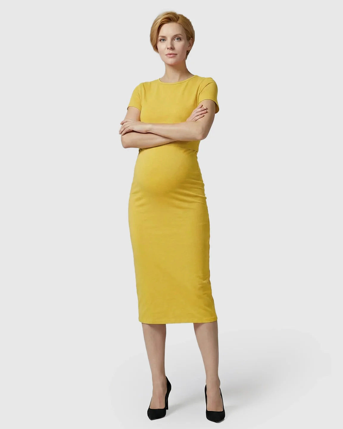 Bump Society – The Nursing Collection: Lift-Up Nursing Access Pencil Skirt Maternity Midi Dress