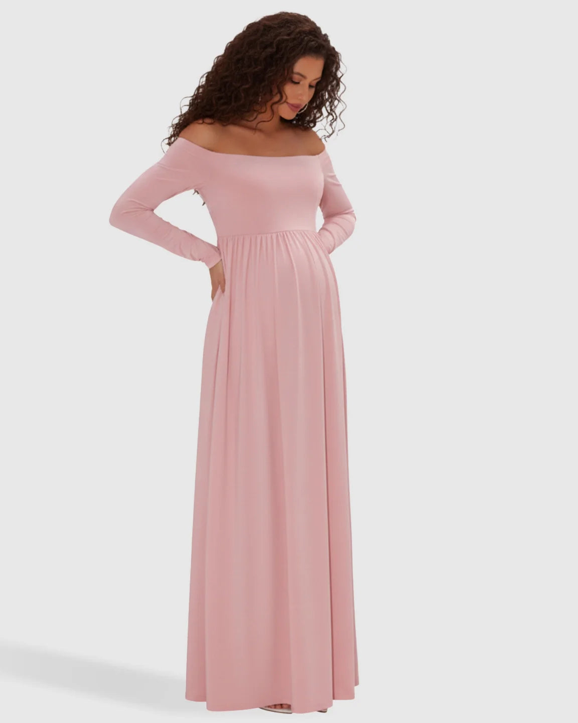 Bump Society – The Comfort Collection: Off-shoulder Retro Elegance Maternity Maxi Dress