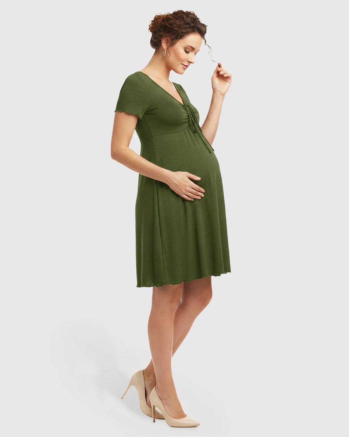 Bump Society – The Comfort Collection: Lettuce Edge Hem Casual Maternity Mini Dress