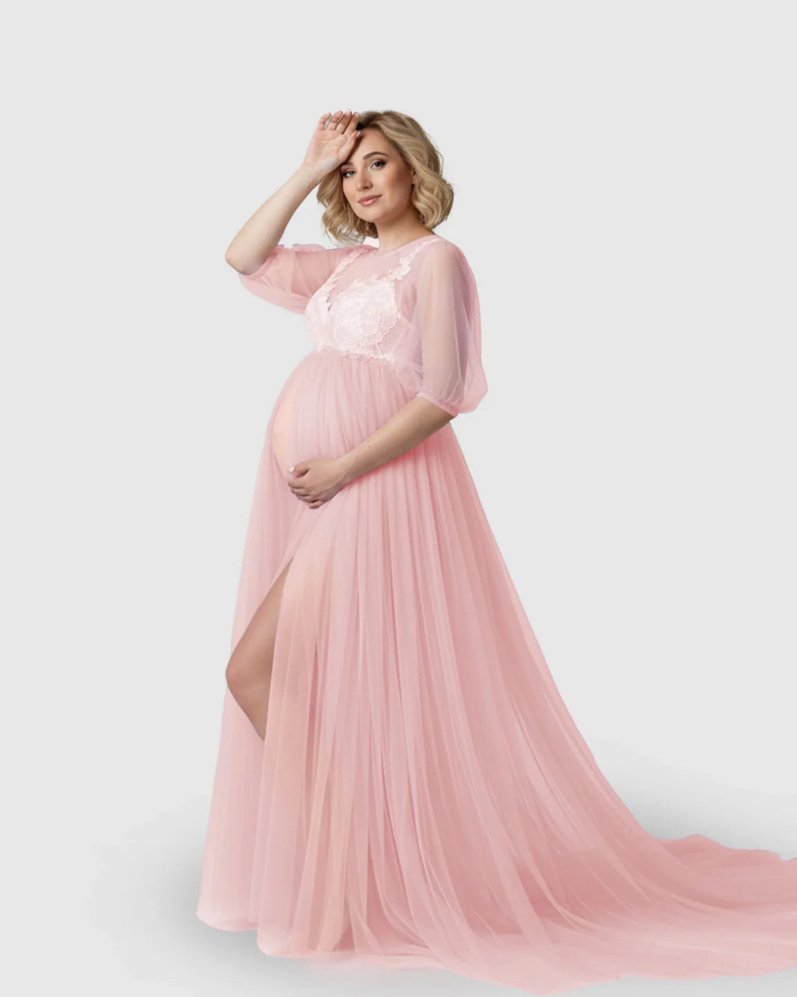 Bump Society – The Comfort Collection: Tulle Lace Swing Trail Maternity Photoshoot Dress