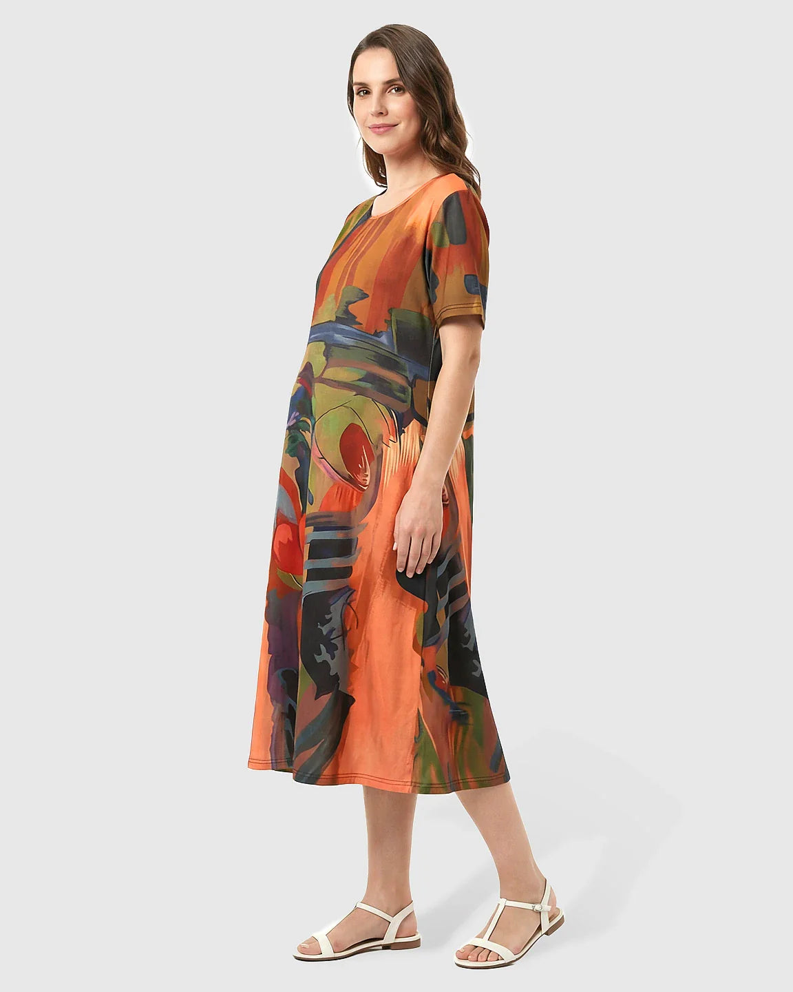 Bump Society – The Comfort Collection: Abstract Print A Line Maternity Midi Dress