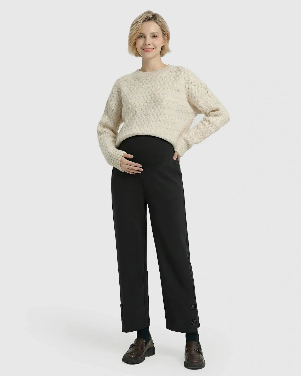 Bump Society – The Comfort Collection: Button Detail Cropped Maternity Trousers