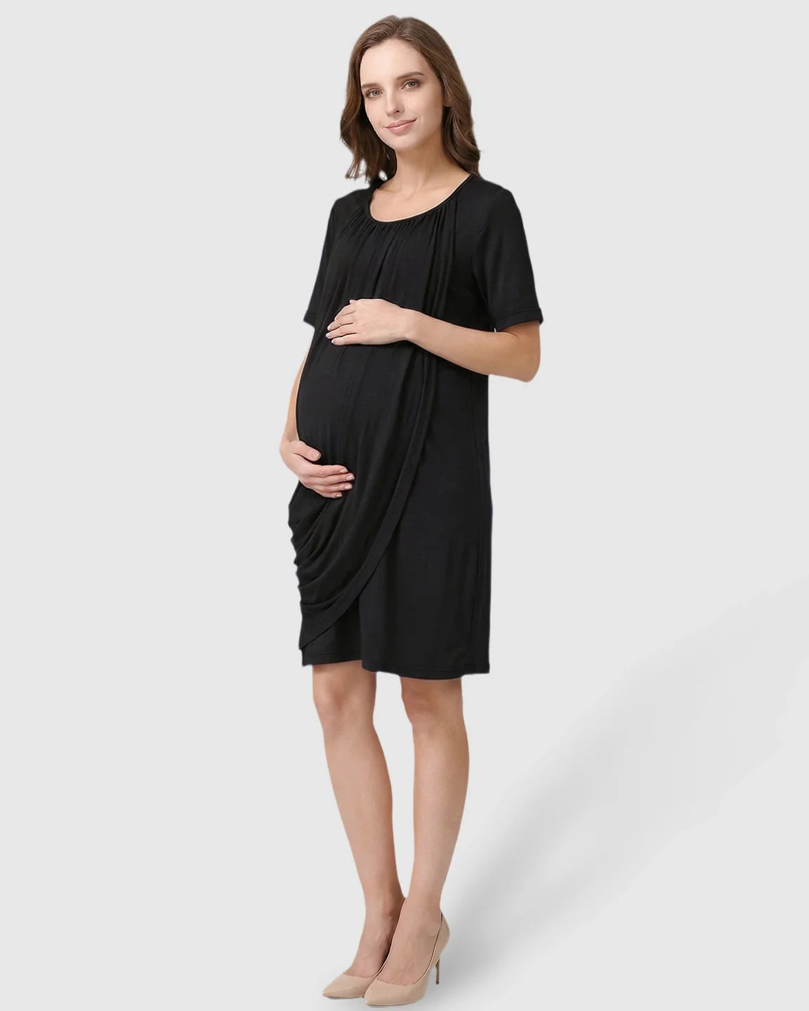 Bump Society – The Nursing Collection: Hidden Nursing Access Draped Maternity Short Dress