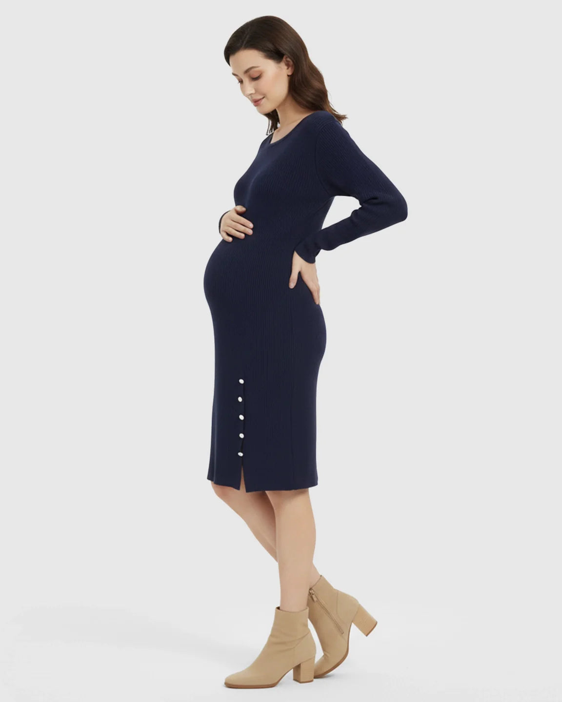 Bump Society – The Comfort Collection: Long-Sleeve Bodycon Maternity Sweater Midi Dress