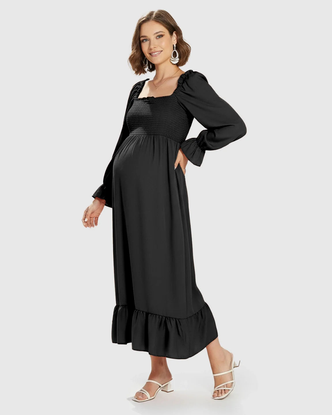 Bump Society – The Comfort Collection: Bishop Sleeves Retro Elegant Maternity Maxi Dress