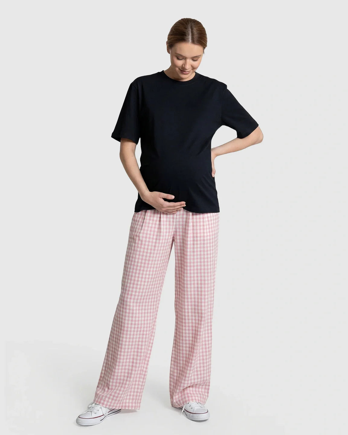 Bump Society – The Comfort Collection: Plaid Print Wide Leg Maternity Trousers