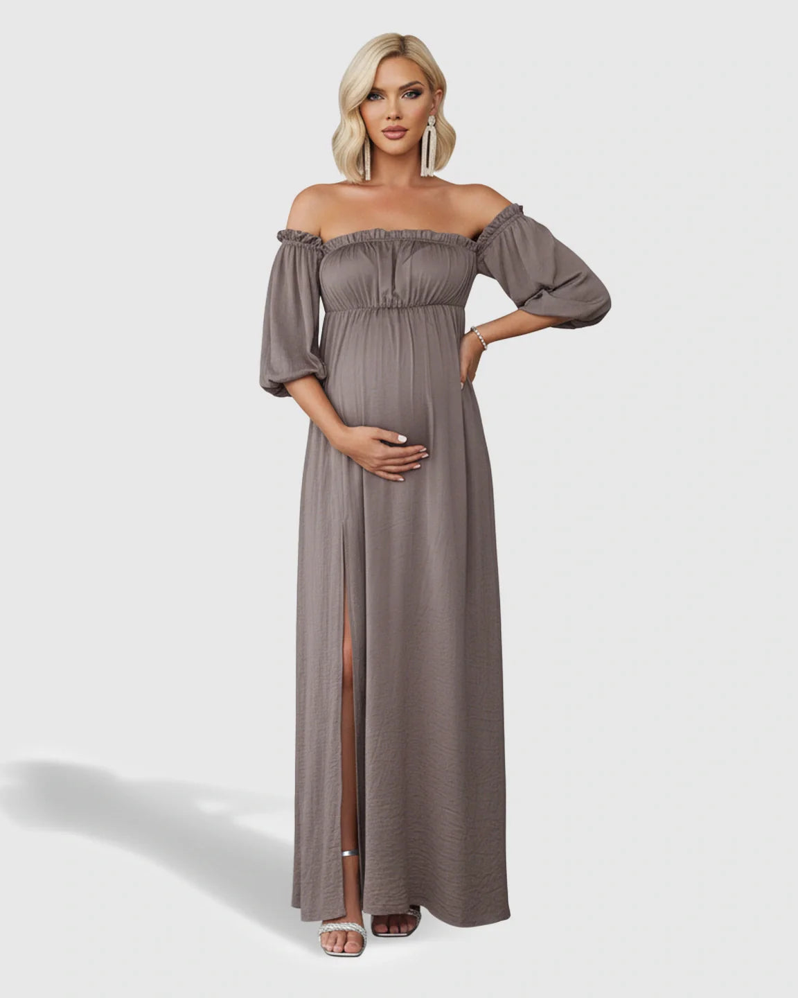 Bump Society – The Comfort Collection: Off-Shoulder Elegant Maternity Maxi Dress