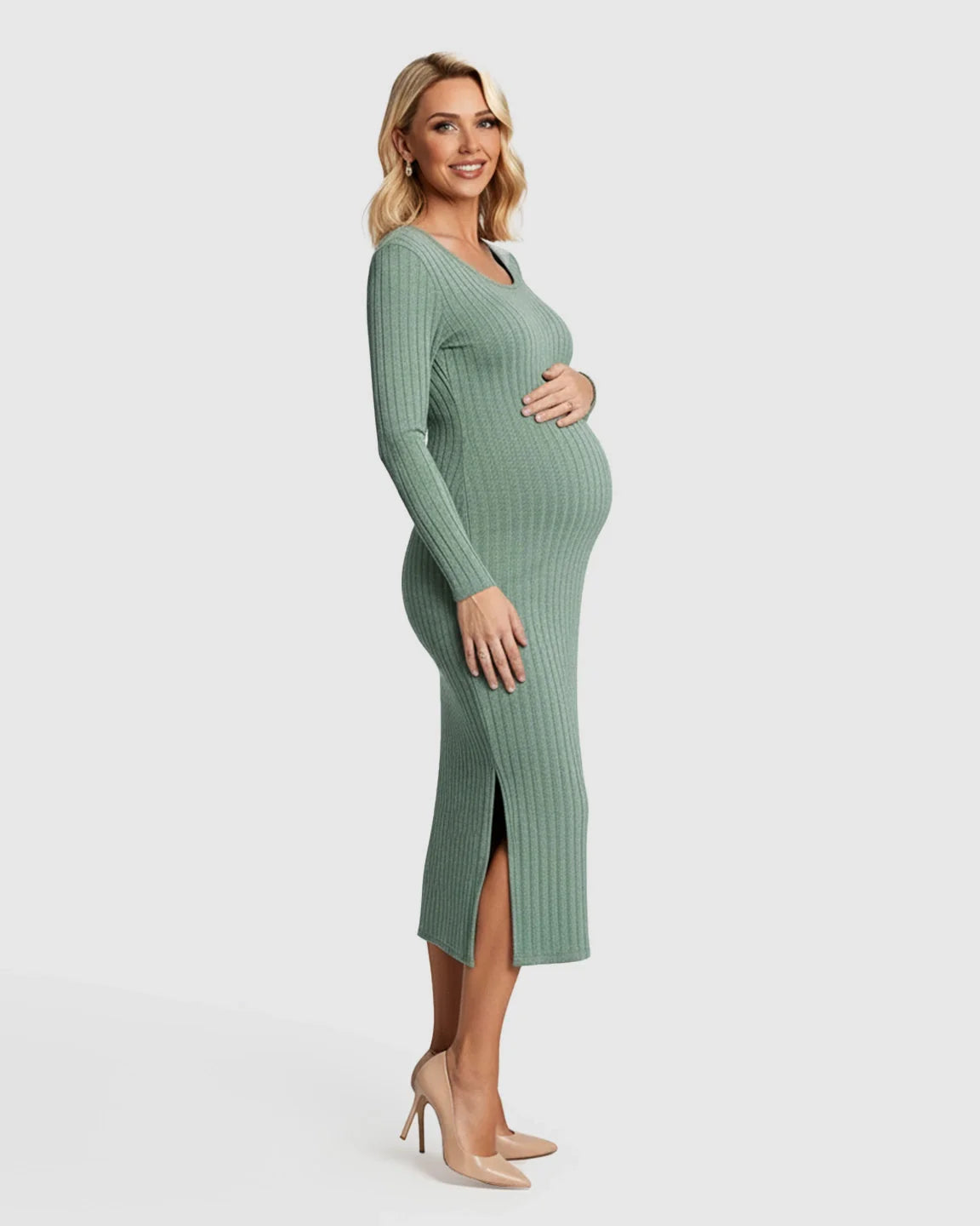 Bump Society – The Comfort Collection: Ribbed Knit Casual Maternity Midi Dress