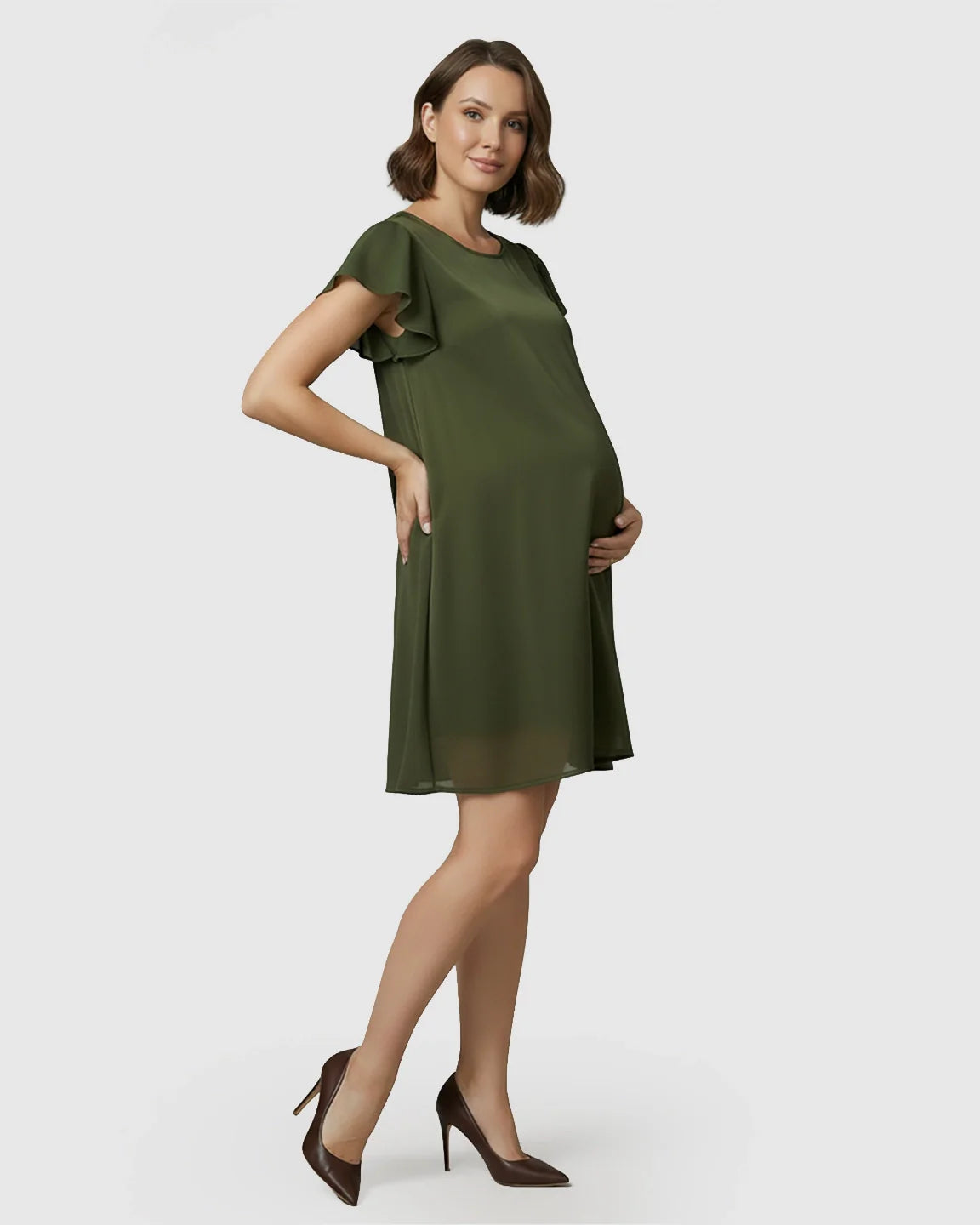 Bump Society – The Comfort Collection: Ruffle Sleeves Shift Silhouette Maternity Mini Dress