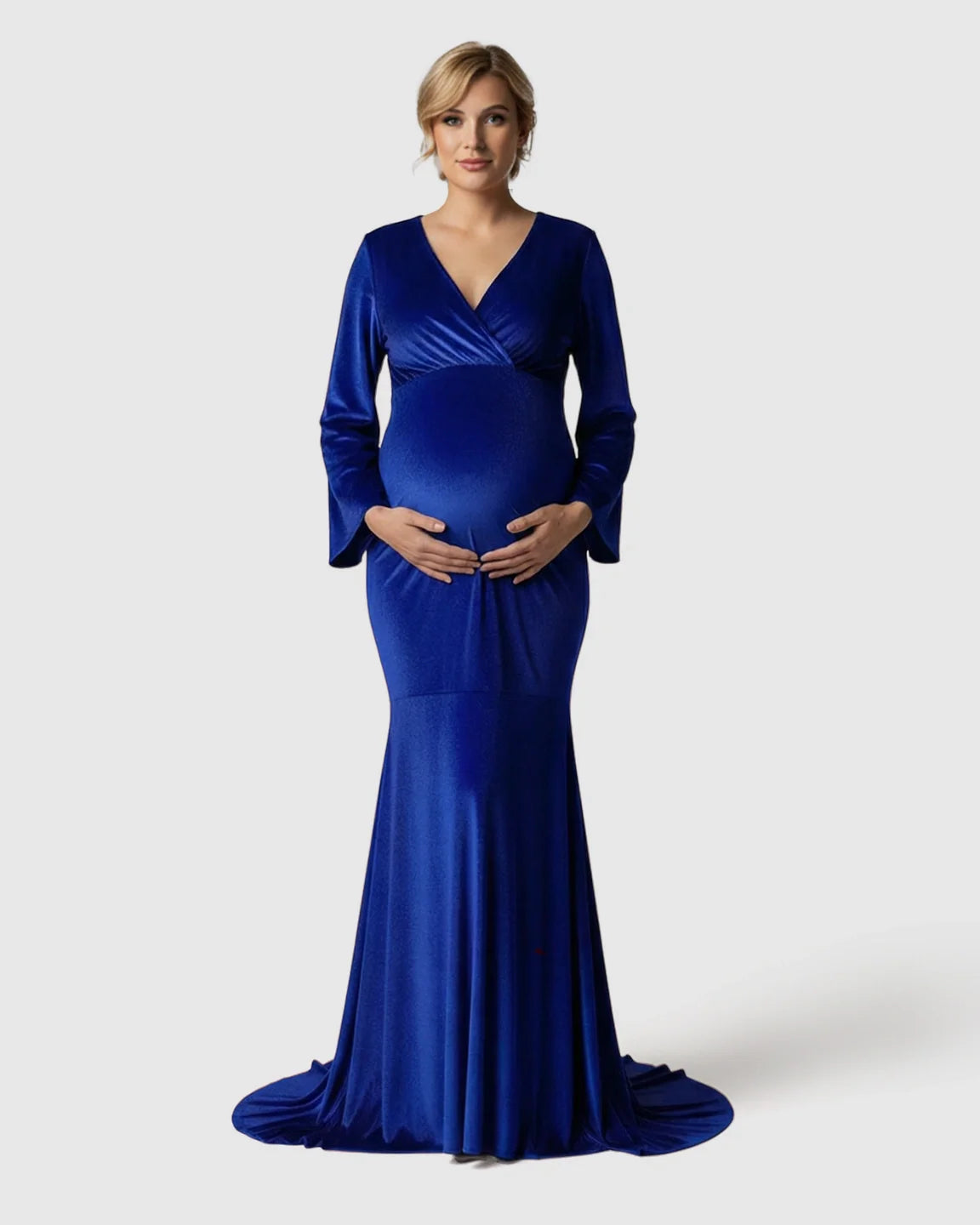 Bump Society – The Comfort Collection: Long-Sleeve Mermaid Train Maternity Photoshoot Gown