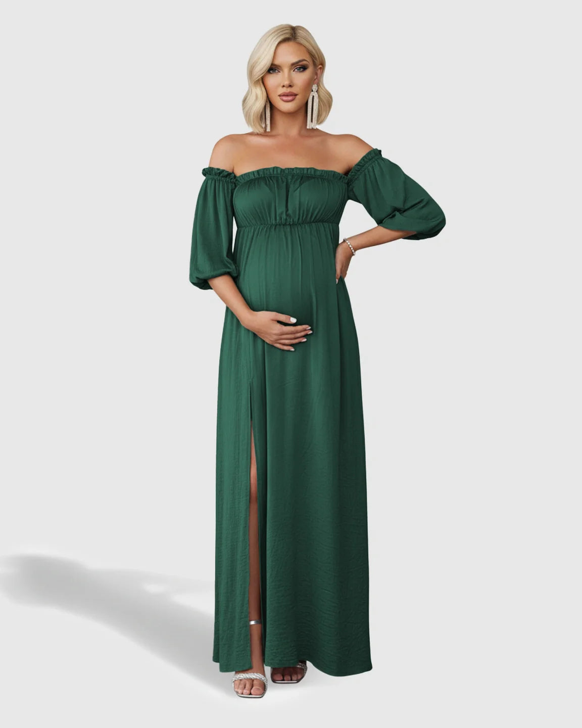 Bump Society – The Comfort Collection: Off-Shoulder Elegant Maternity Maxi Dress