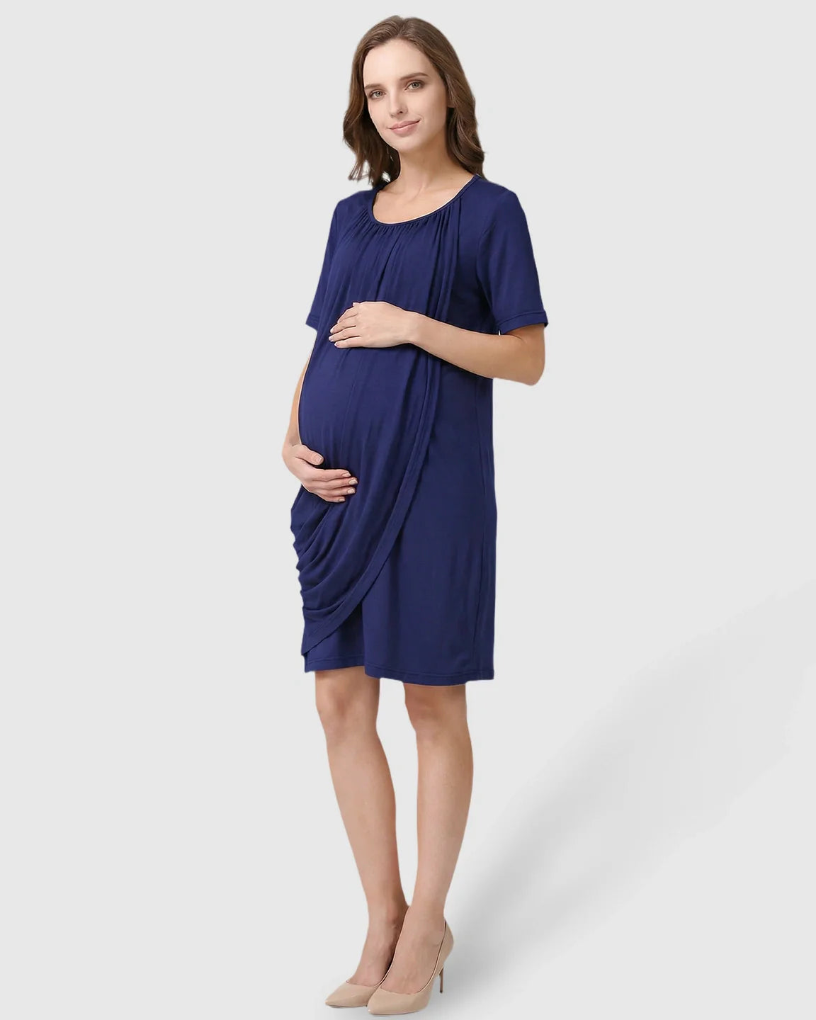 Bump Society – The Nursing Collection: Hidden Nursing Access Draped Maternity Short Dress