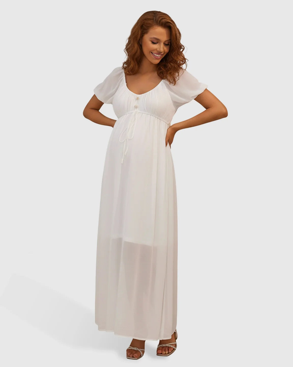 Bump Society – The Comfort Collection: Puff Sleeve Empire Waist Maternity Maxi Dress