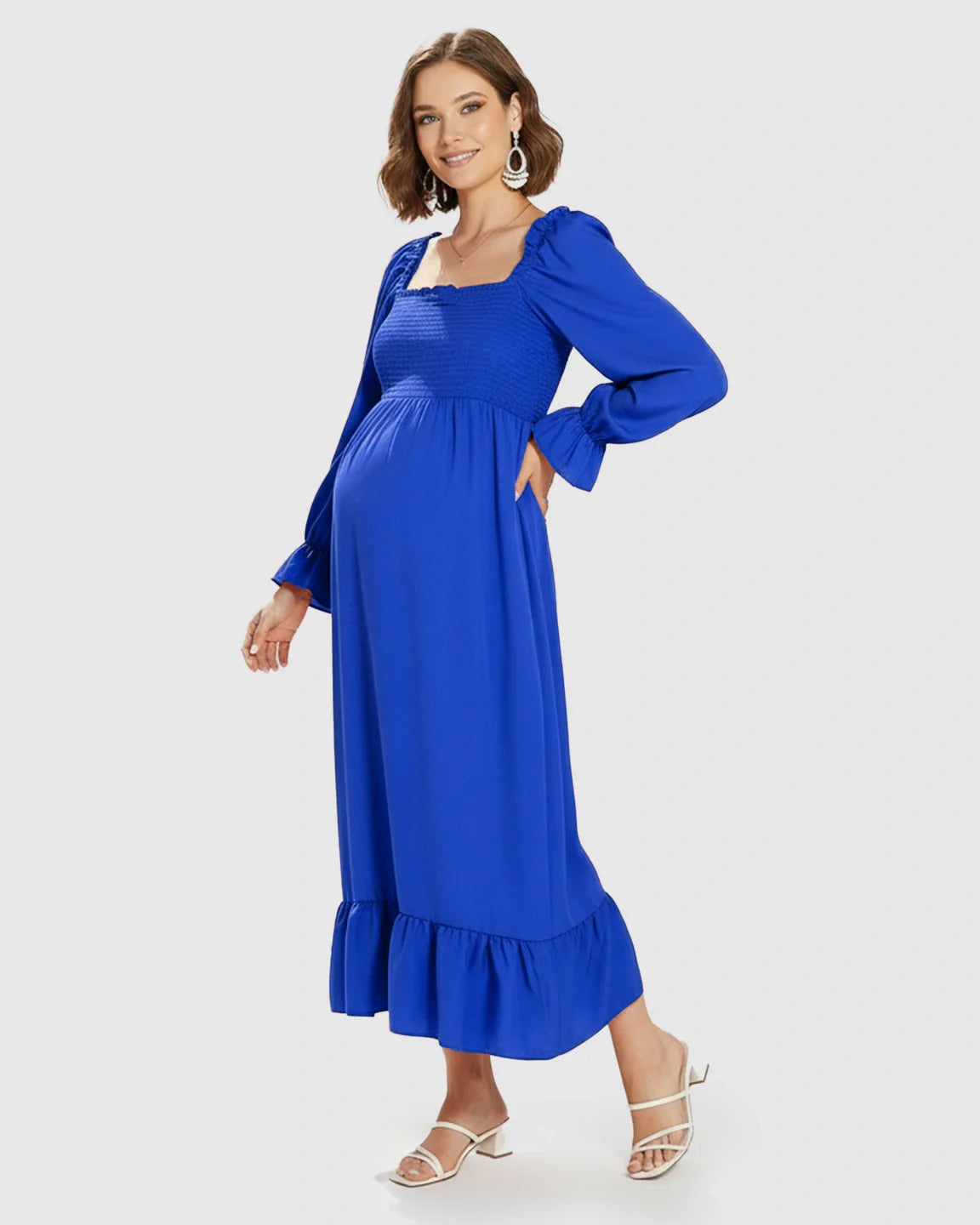 Bump Society – The Comfort Collection: Bishop Sleeves Retro Elegant Maternity Maxi Dress
