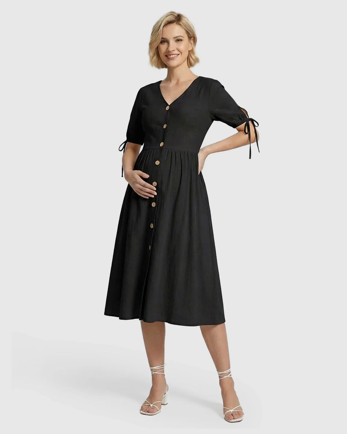 Bump Society – The Comfort Collection: Tie Sleeve A-Line Maternity Midi Dress