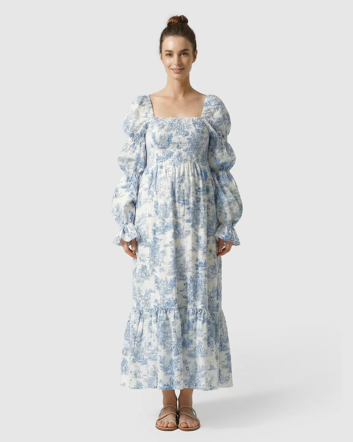 Bump Society – The Comfort Collection: Puff Sleeves Floral Tiered Maternity Maxi Dress
