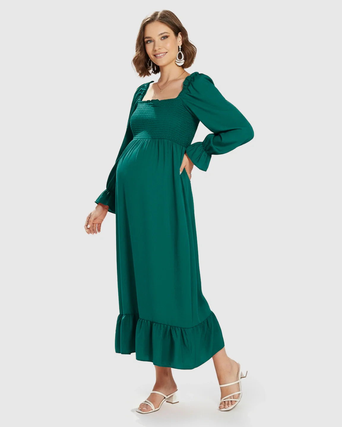 Bump Society – The Comfort Collection: Bishop Sleeves Retro Elegant Maternity Maxi Dress