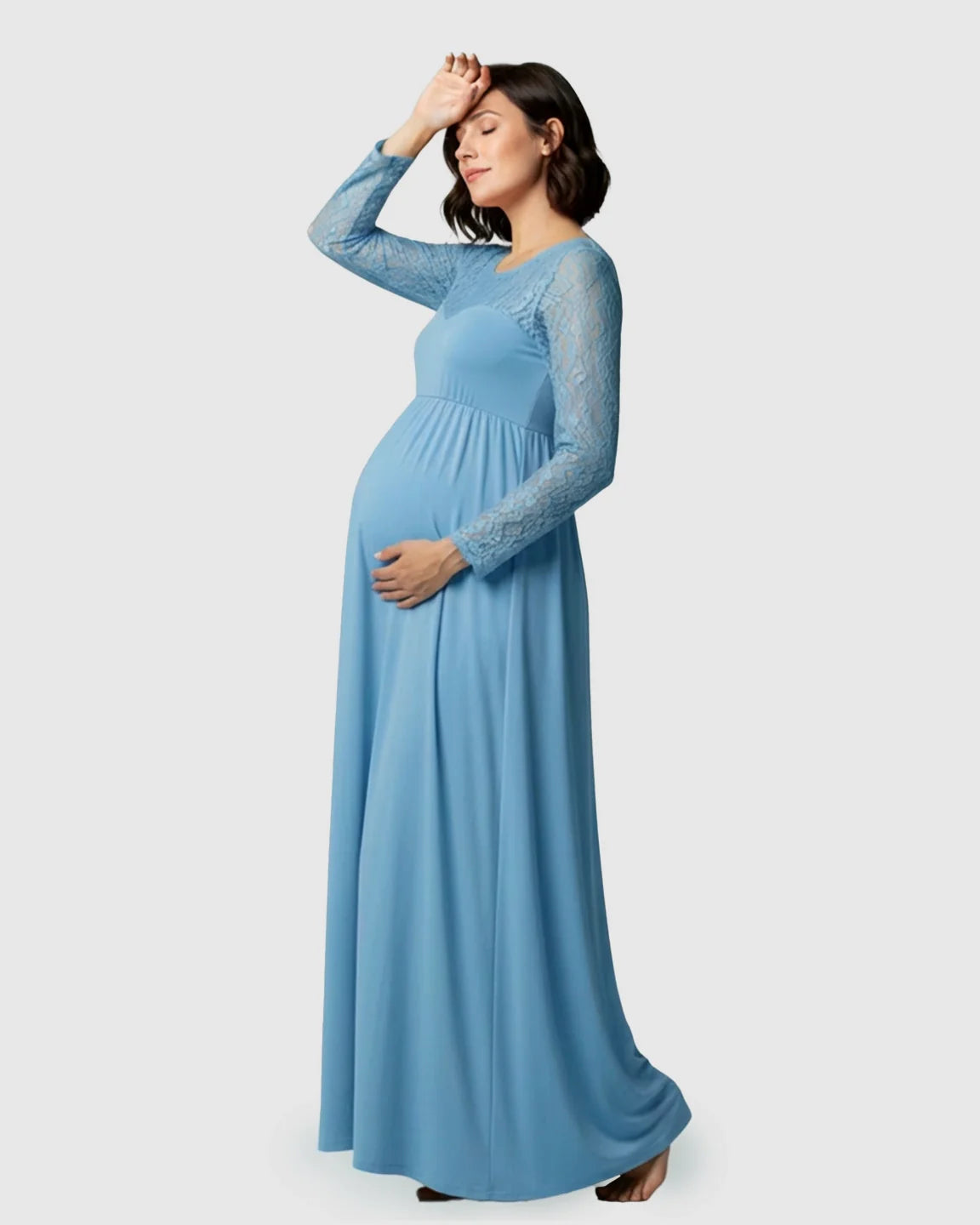 Bump Society – The Comfort Collection: Elegant Lace Floor-Length Maternity Photoshoot Dress