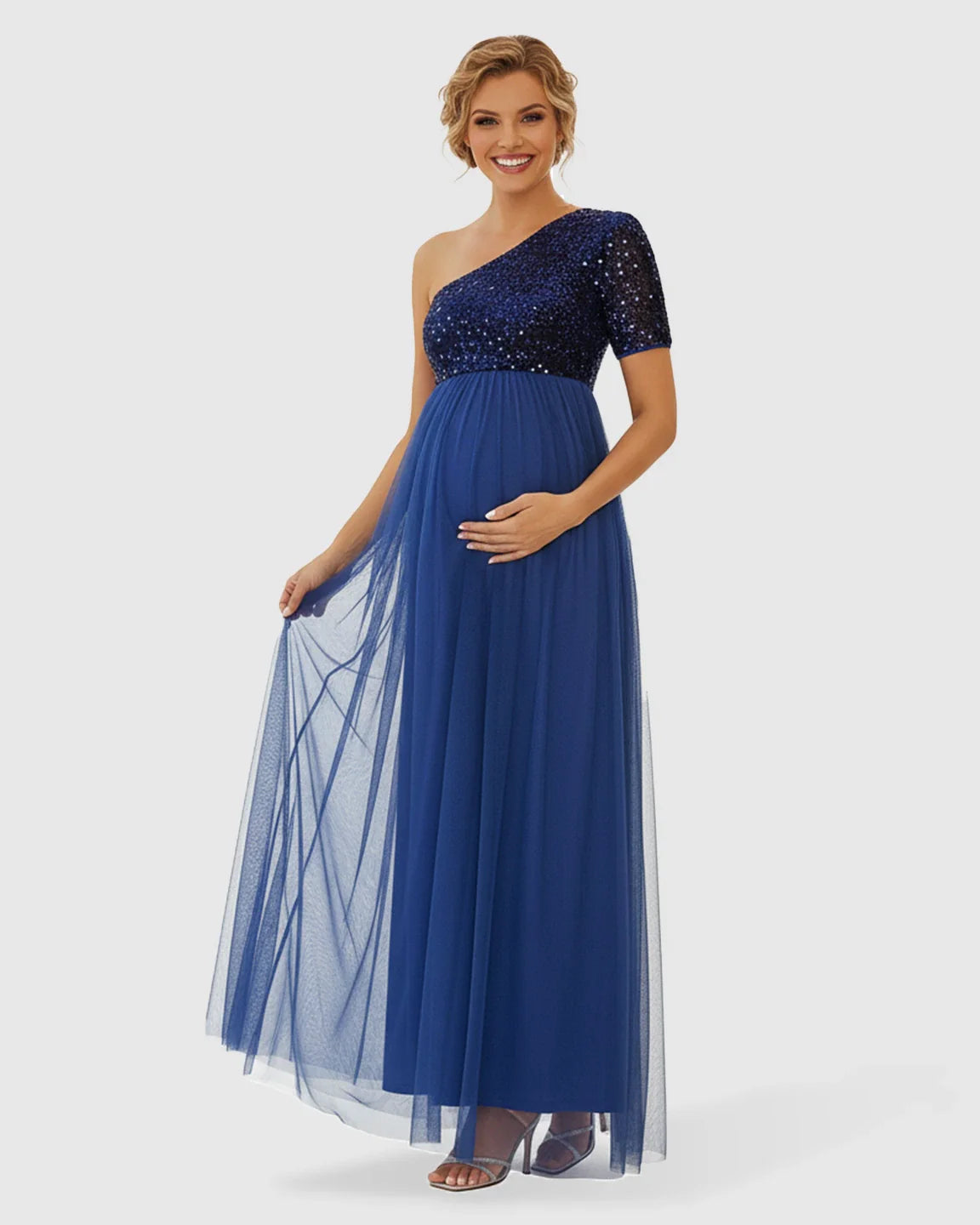 Bump Society – The Comfort Collection: Sequin One-Shoulder Glamour Maternity Maxi Dress
