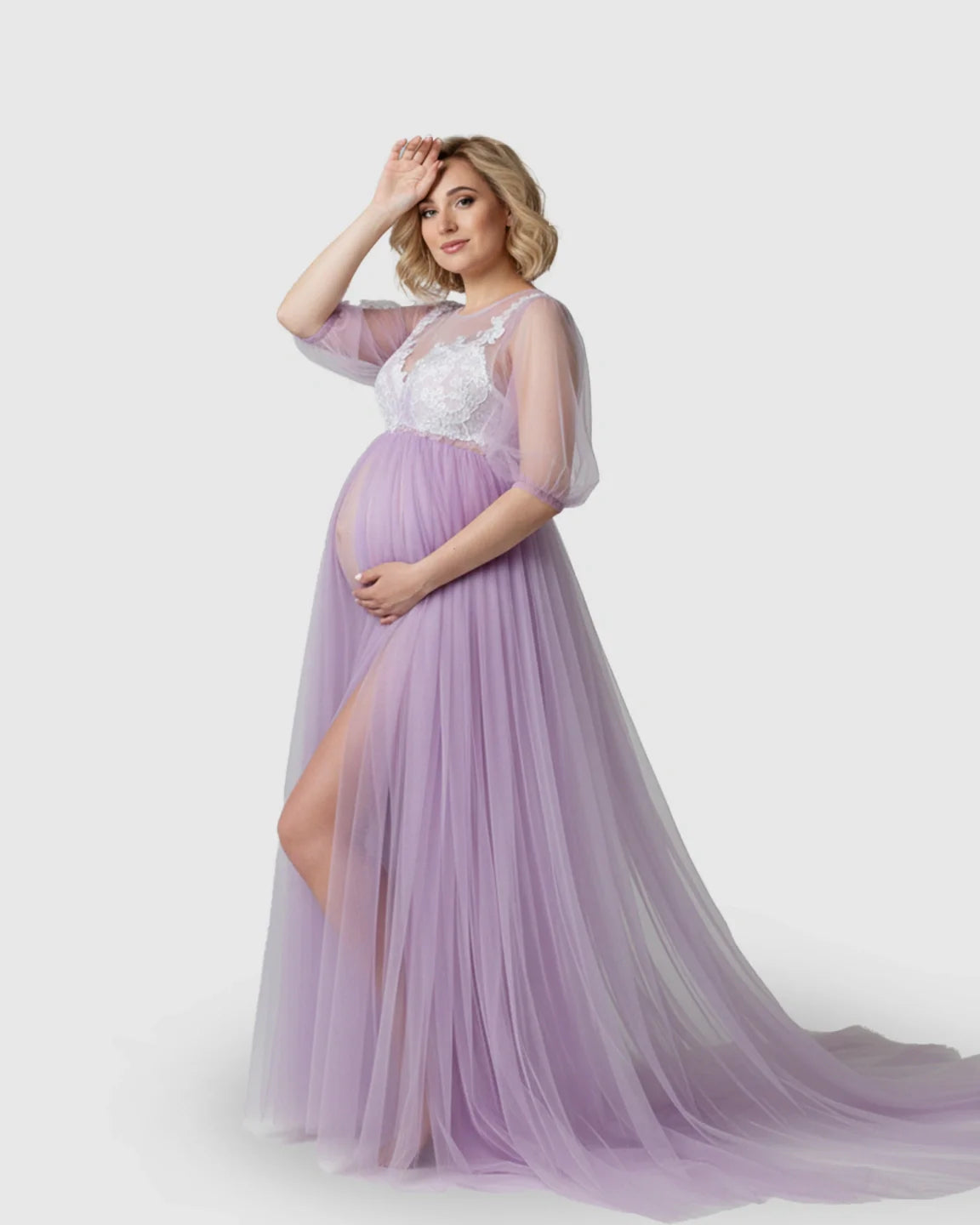 Bump Society – The Comfort Collection: Tulle Lace Swing Trail Maternity Photoshoot Dress