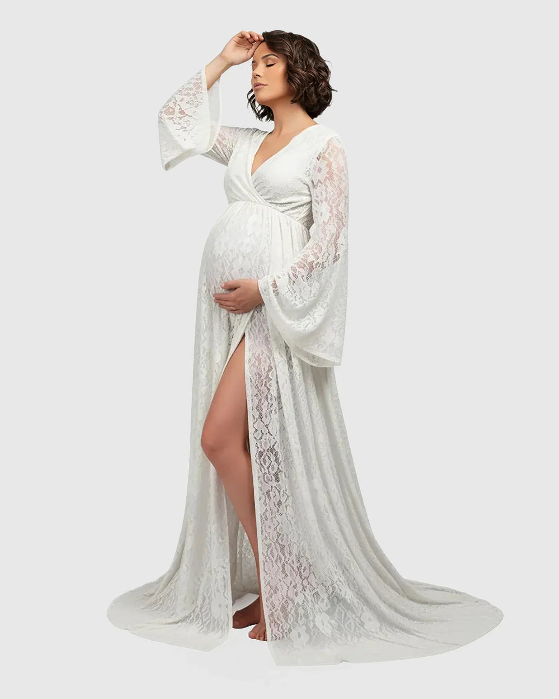 Bump Society – The Comfort Collection: Long Bell Sleeve See Through Maternity Gown