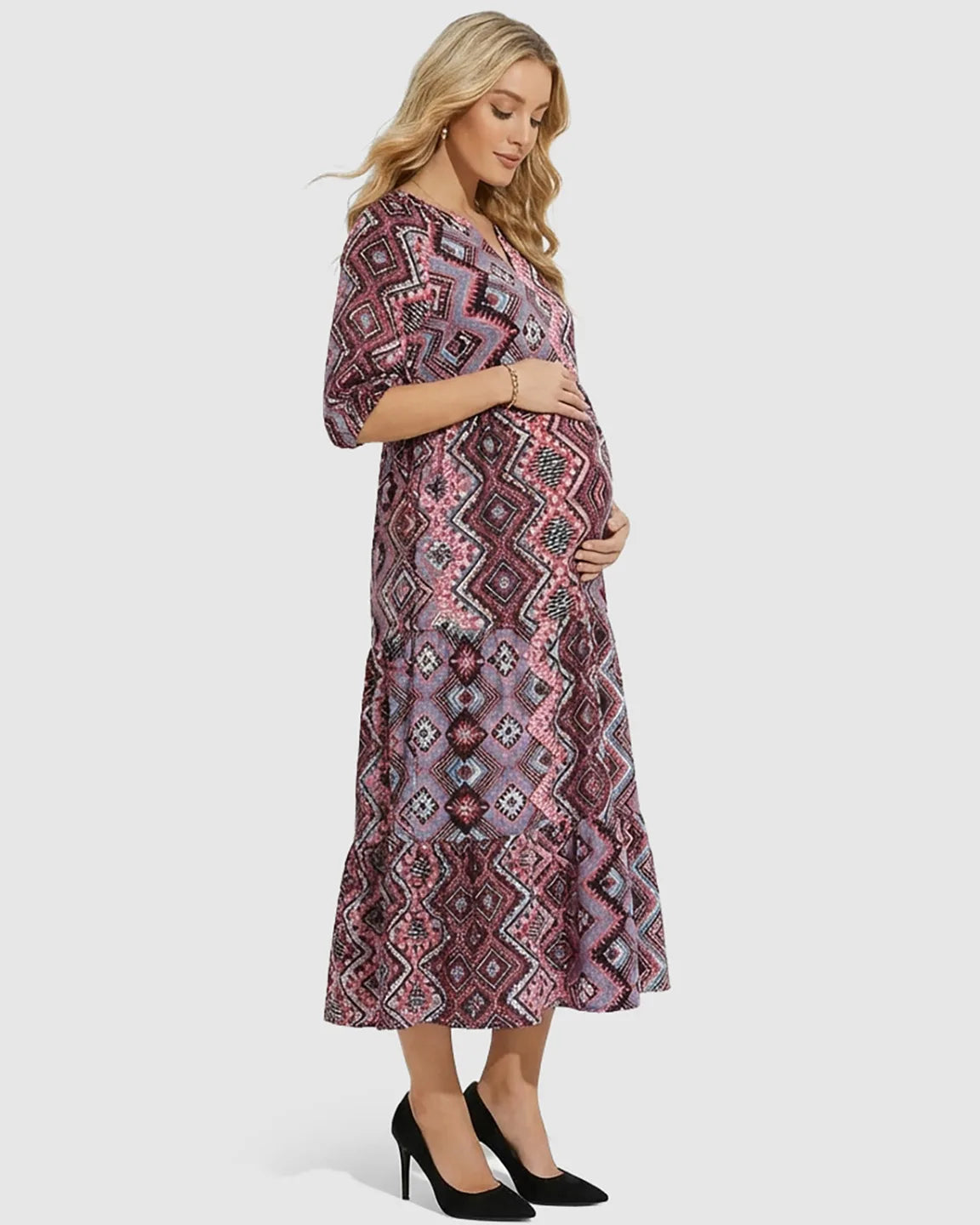 Bump Society – The Comfort Collection: Bohemian Print A-line Maternity Maxi Dress